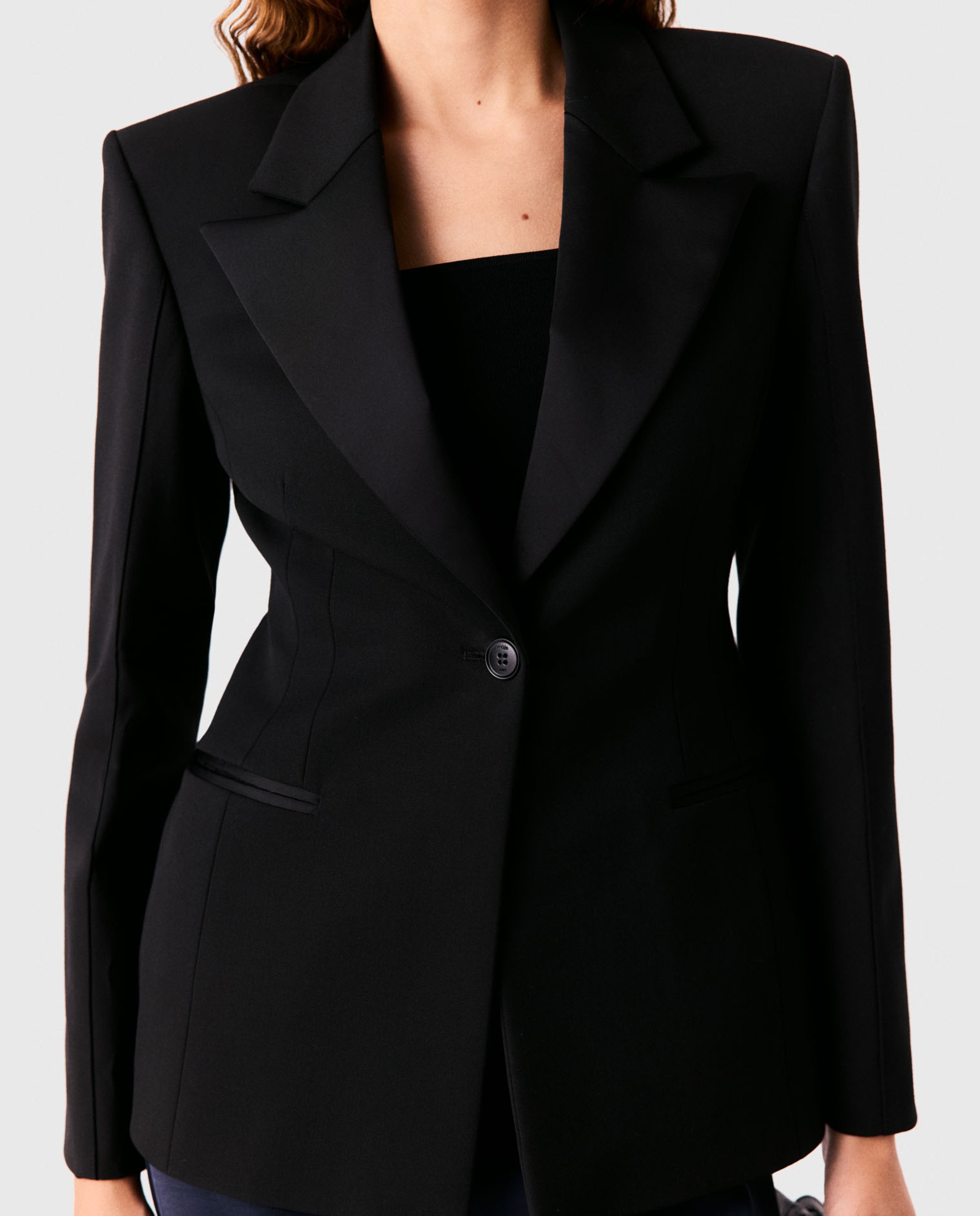 Blazer de mujer esmoquin entallado - Maje - Negro Negro-5