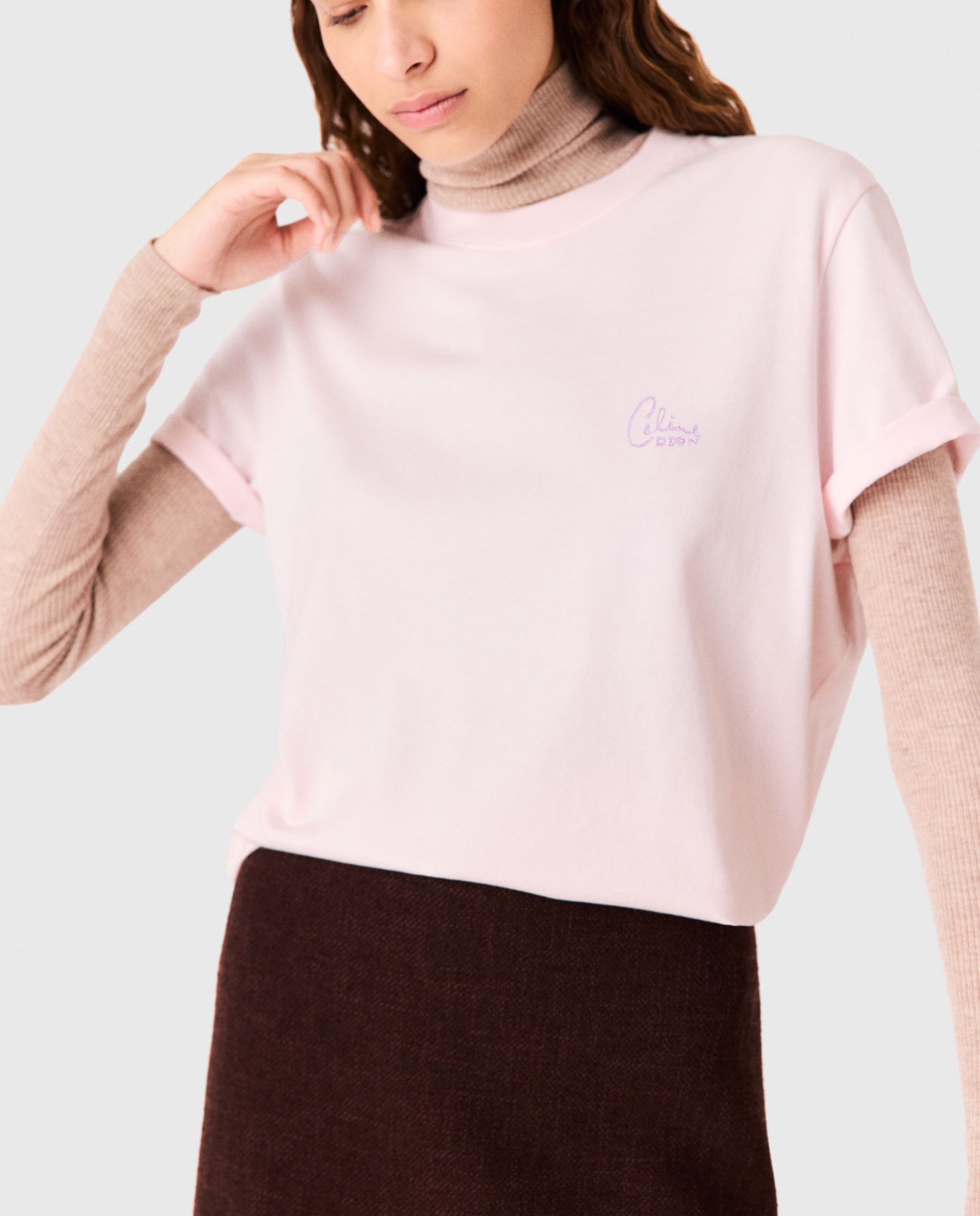 Camiseta de mujer oversize 100% algodón con logo - Maje - Rosa Rosa-1