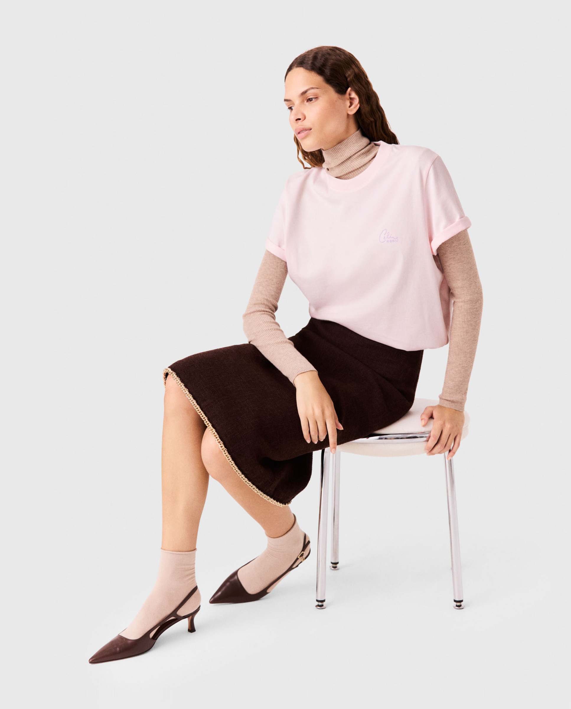 Camiseta de mujer oversize 100% algodón con logo - Maje - Rosa Rosa-6