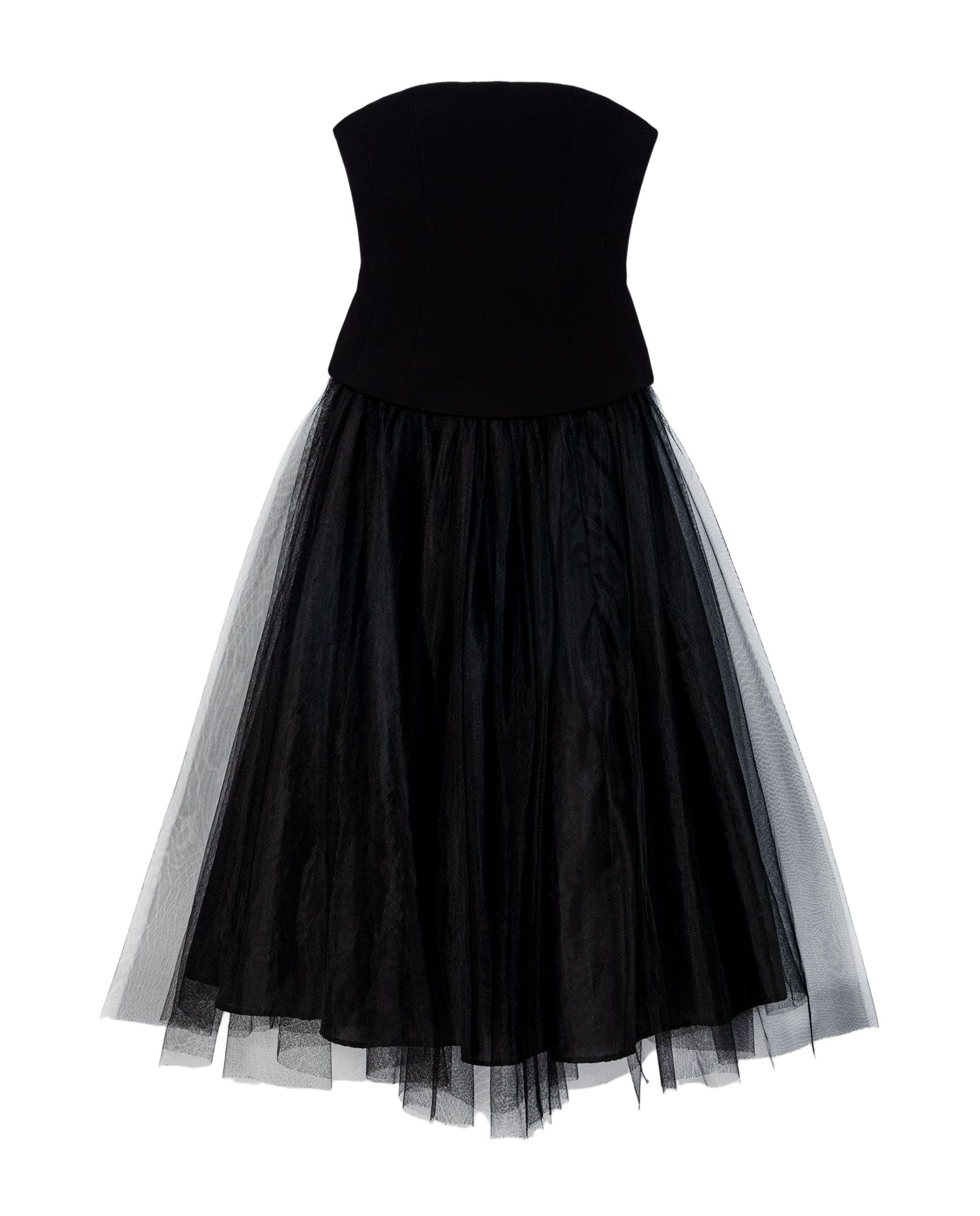 Imagen 9 de Vestido midi con bustier ajustado y falda amplia de tul superpuesto - Maje - Negro Negro