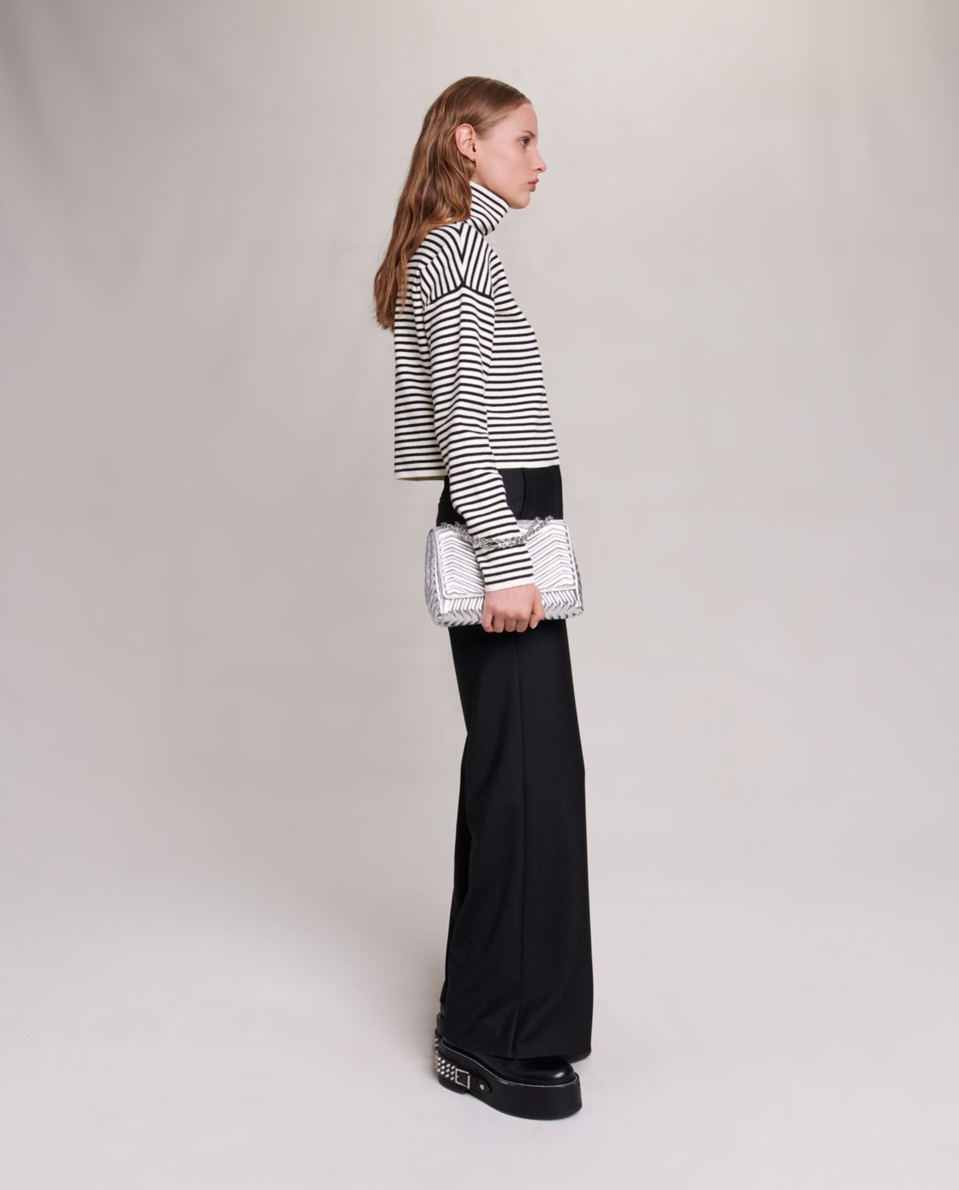 Pantalón de campana de mujer liso con bolsillos - Maje - Negro Negro-2
