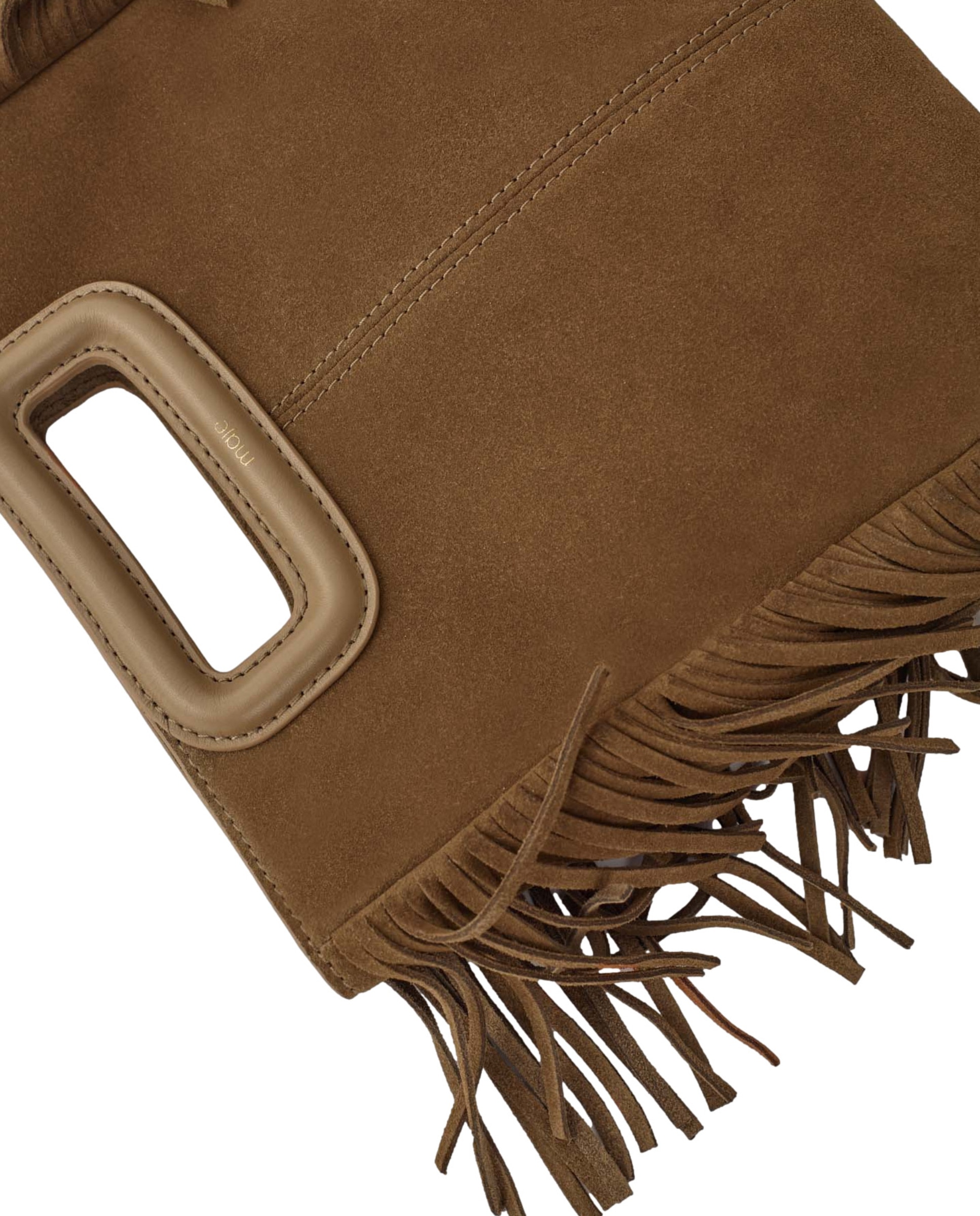 Bolso de mano M de cuero con flecos - Maje - Marrón Marrón-4