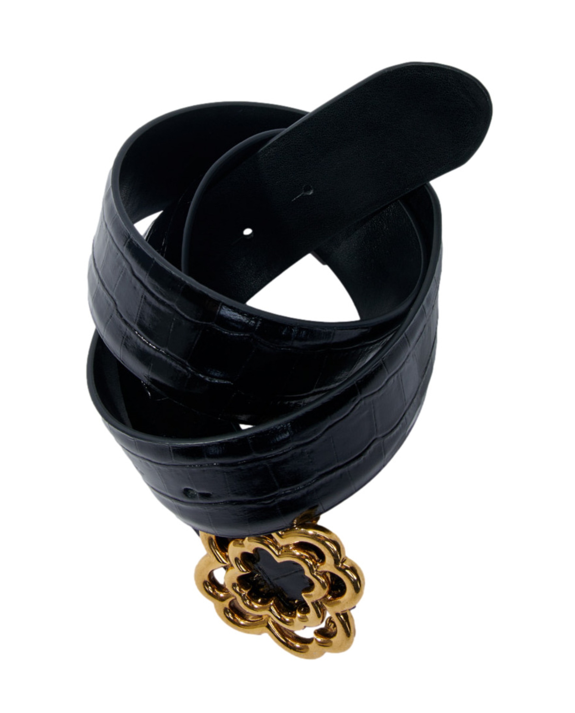 Cinturón de mujer doble M de piel de cocodrilo color - Maje - Negro Negro-2