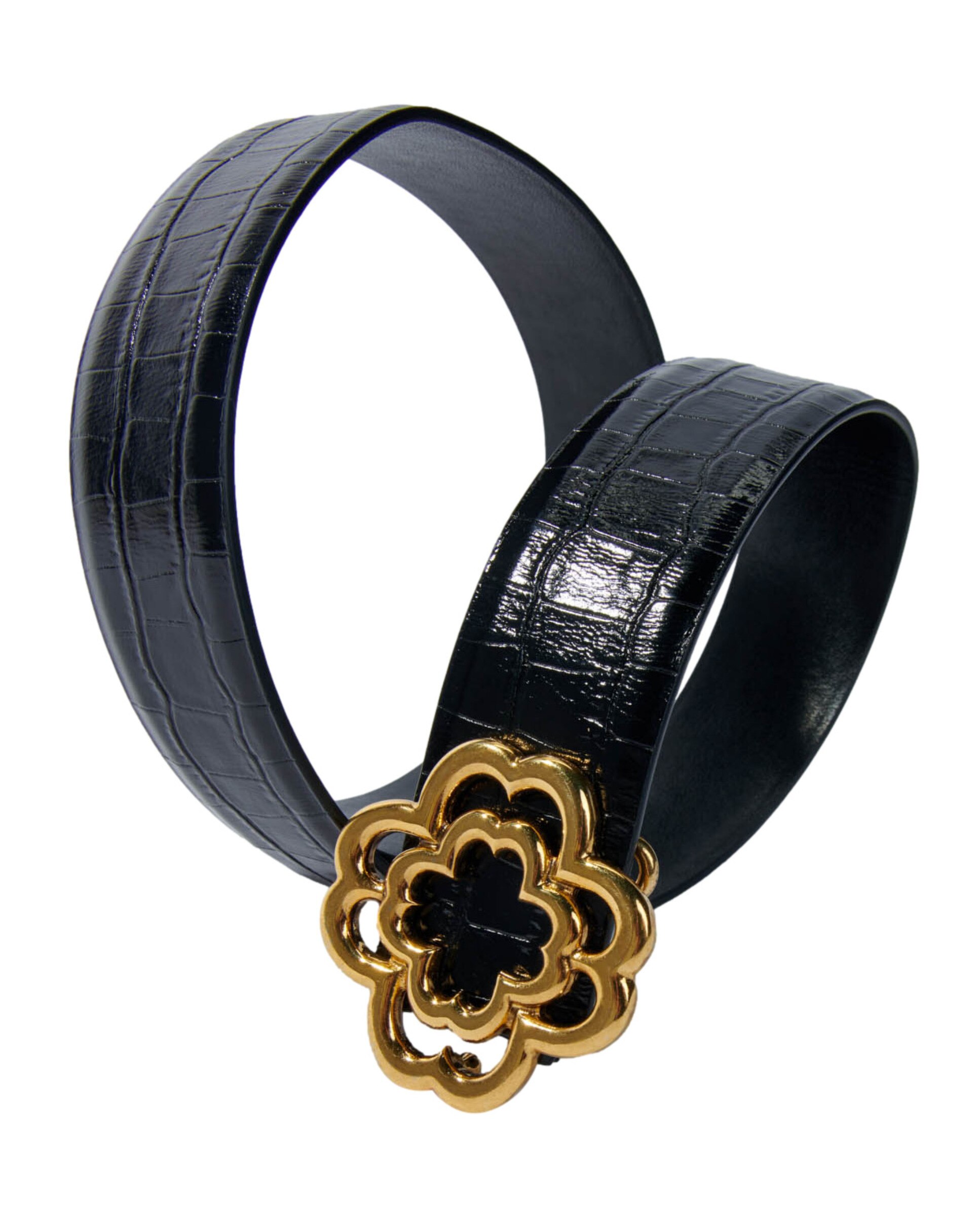Cinturón de mujer doble M de piel de cocodrilo color - Maje - Negro Negro-3