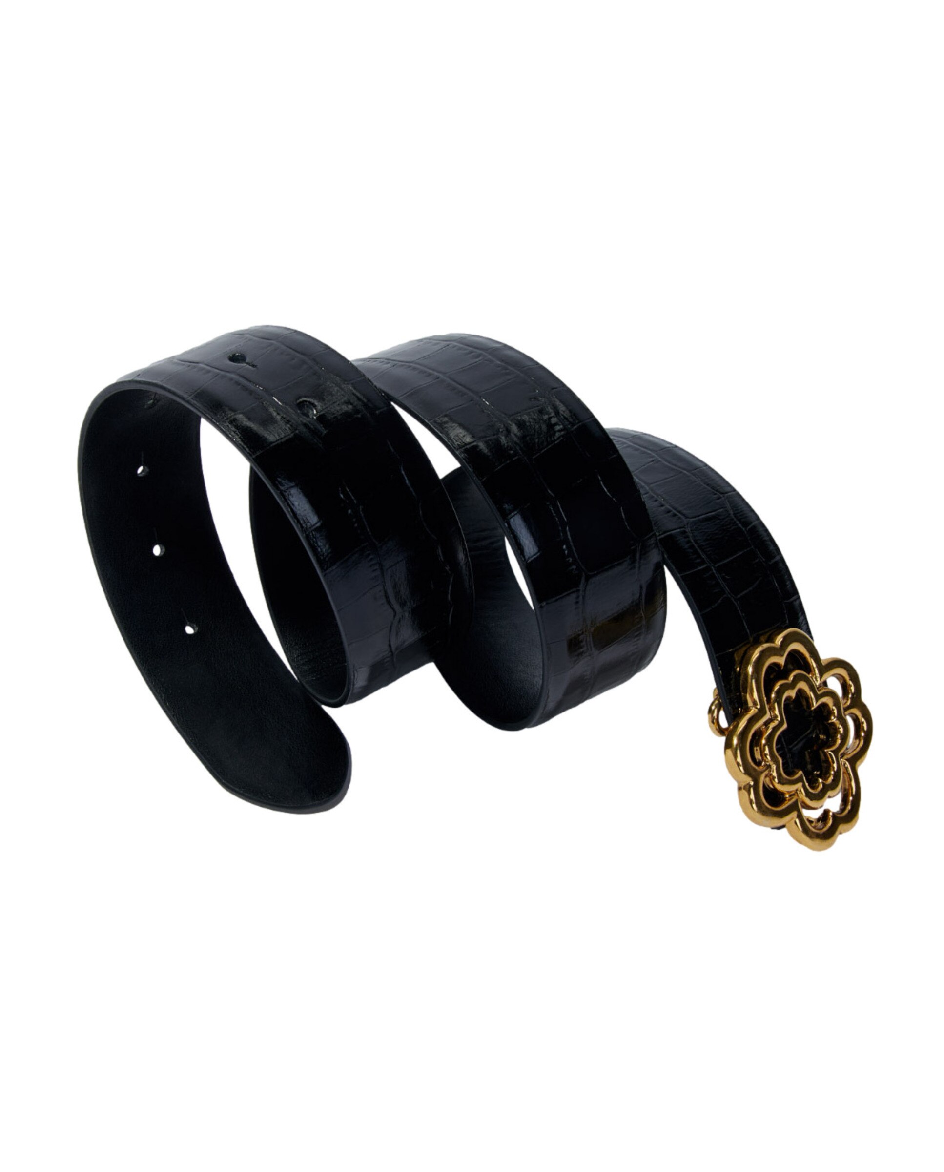 Cinturón de mujer doble M de piel de cocodrilo color - Maje - Negro Negro-4