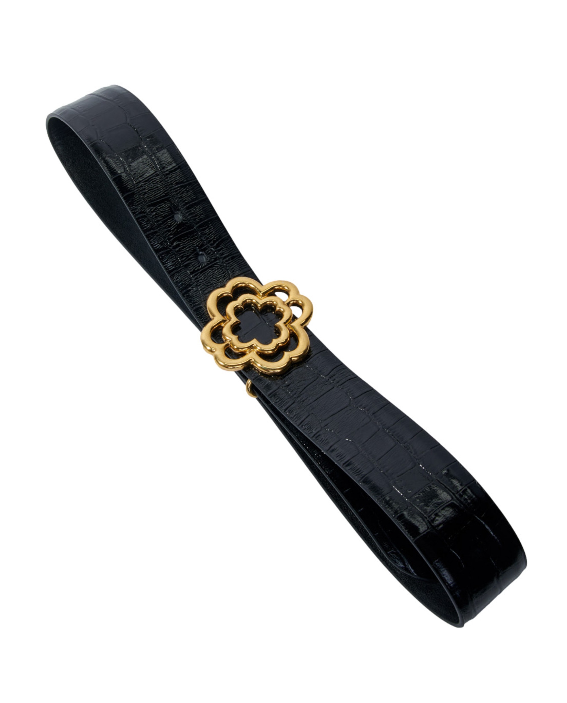 Cinturón de mujer doble M de piel de cocodrilo color - Maje - Negro Negro-5