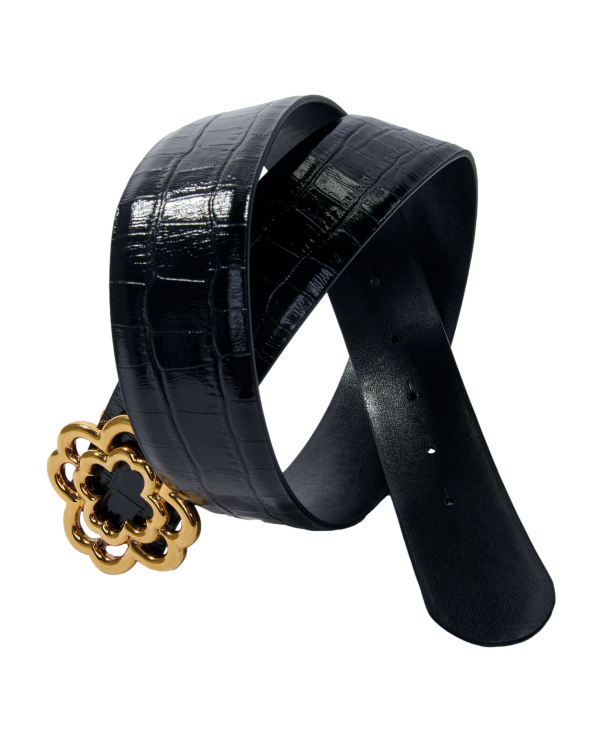 Cinturón de mujer doble M de piel de cocodrilo color - Maje - Negro Negro-6