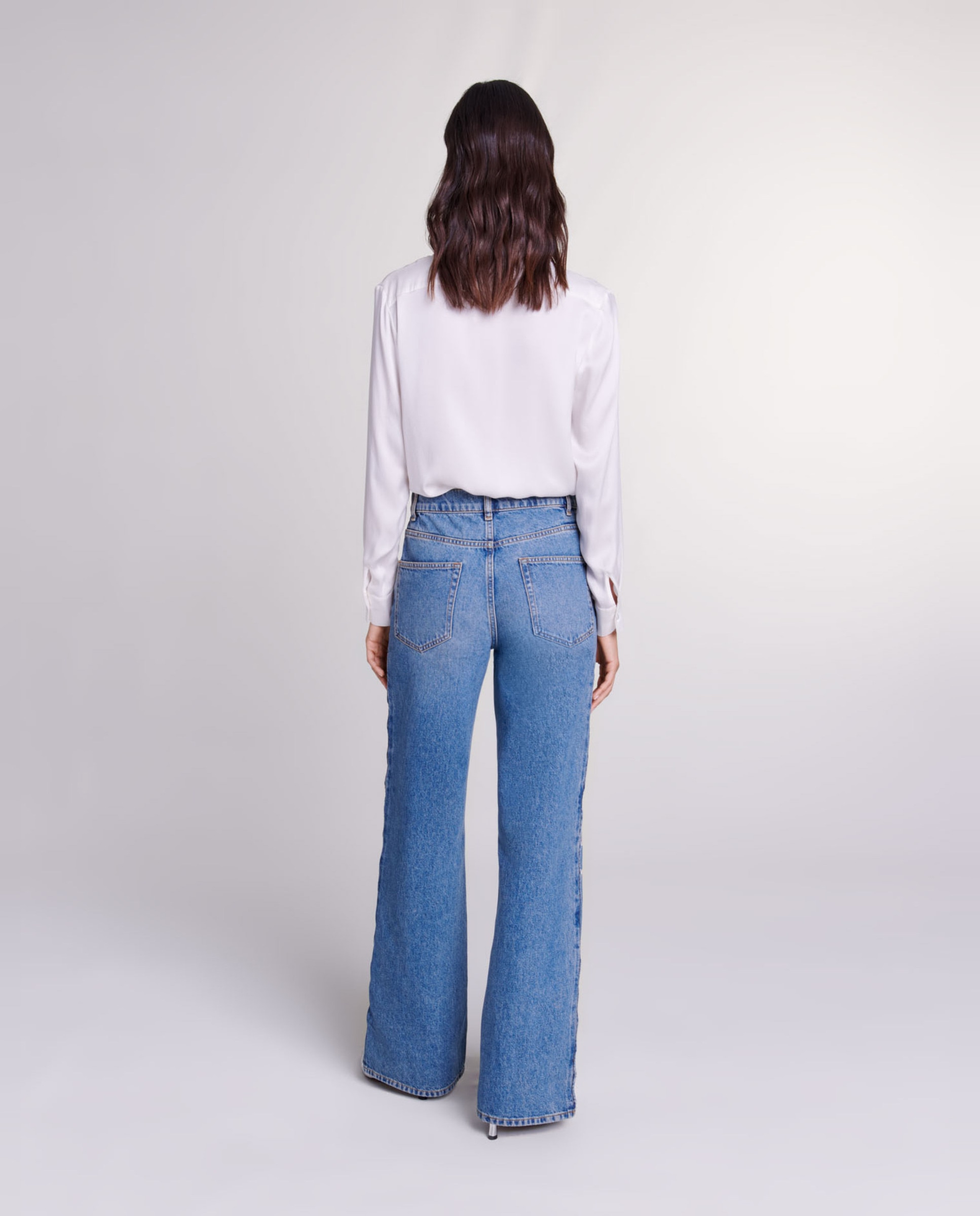 Camisa de mujer 100% seda de manga larga - Maje - Blanco Blanco-2