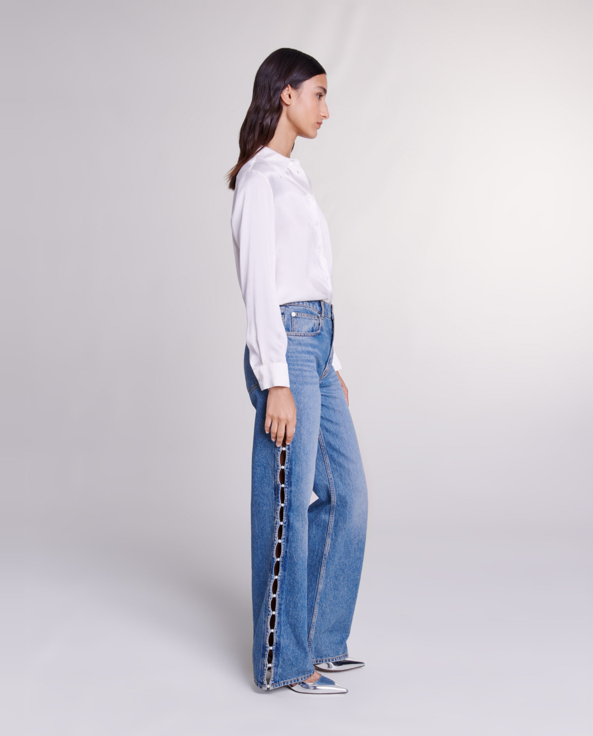 Camisa de mujer 100% seda de manga larga - Maje - Blanco Blanco-3