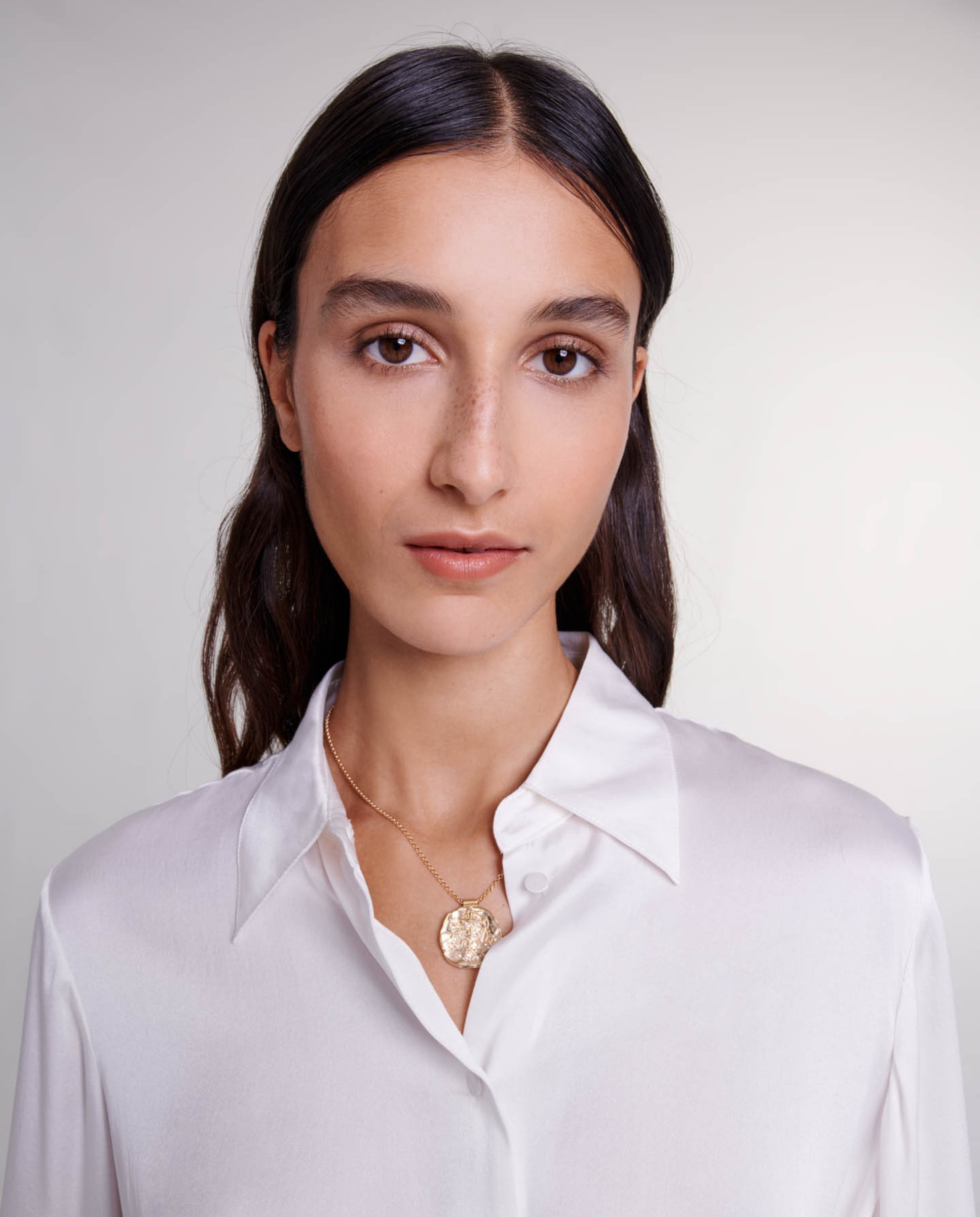 Camisa de mujer 100% seda de manga larga - Maje - Blanco Blanco-4