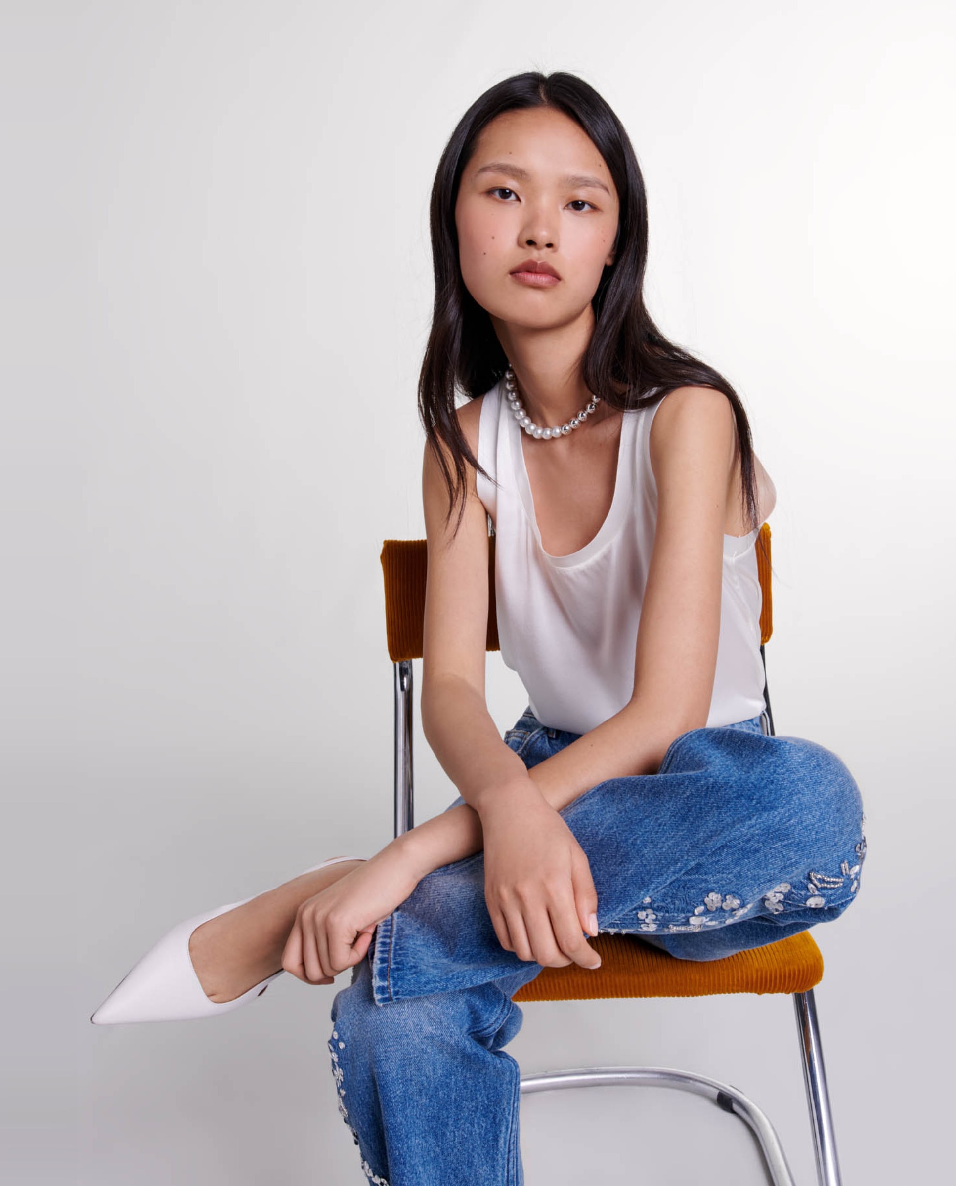 Camiseta de mujer de seda sin mangas - Maje - Blanco Blanco-2