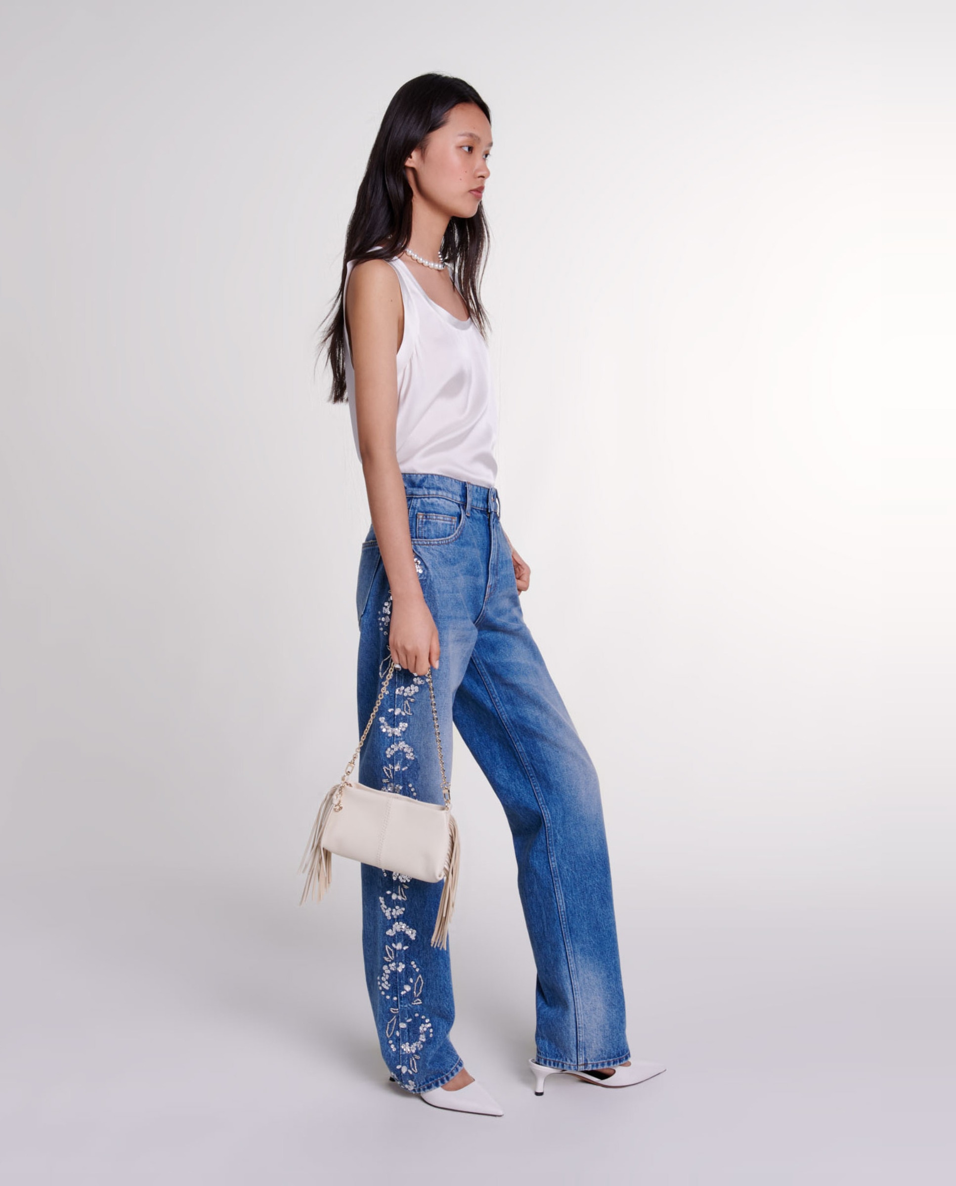Camiseta de mujer de seda sin mangas - Maje - Blanco Blanco-5