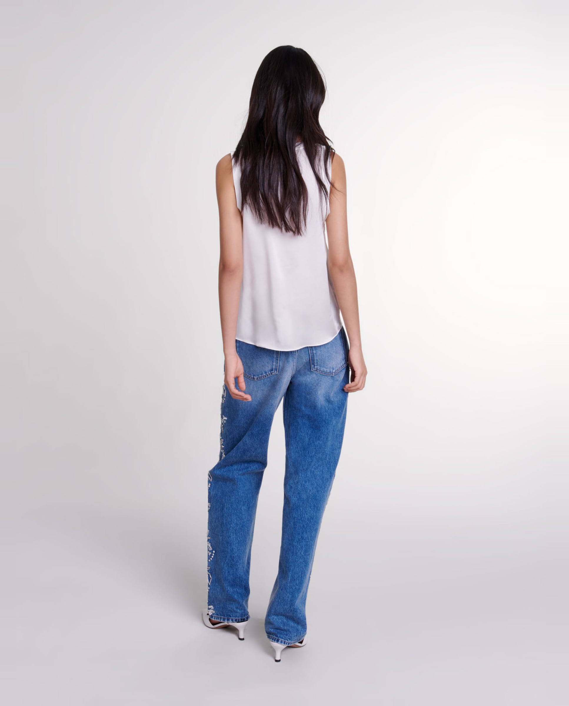Camiseta de mujer de seda sin mangas - Maje - Blanco Blanco-6
