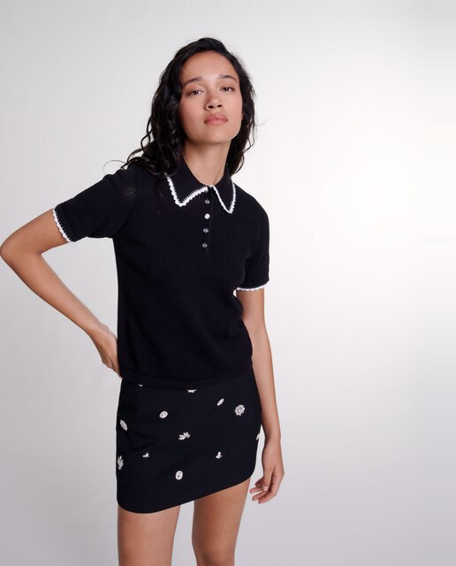 Polo de mujer manga corta de punto pointelle
