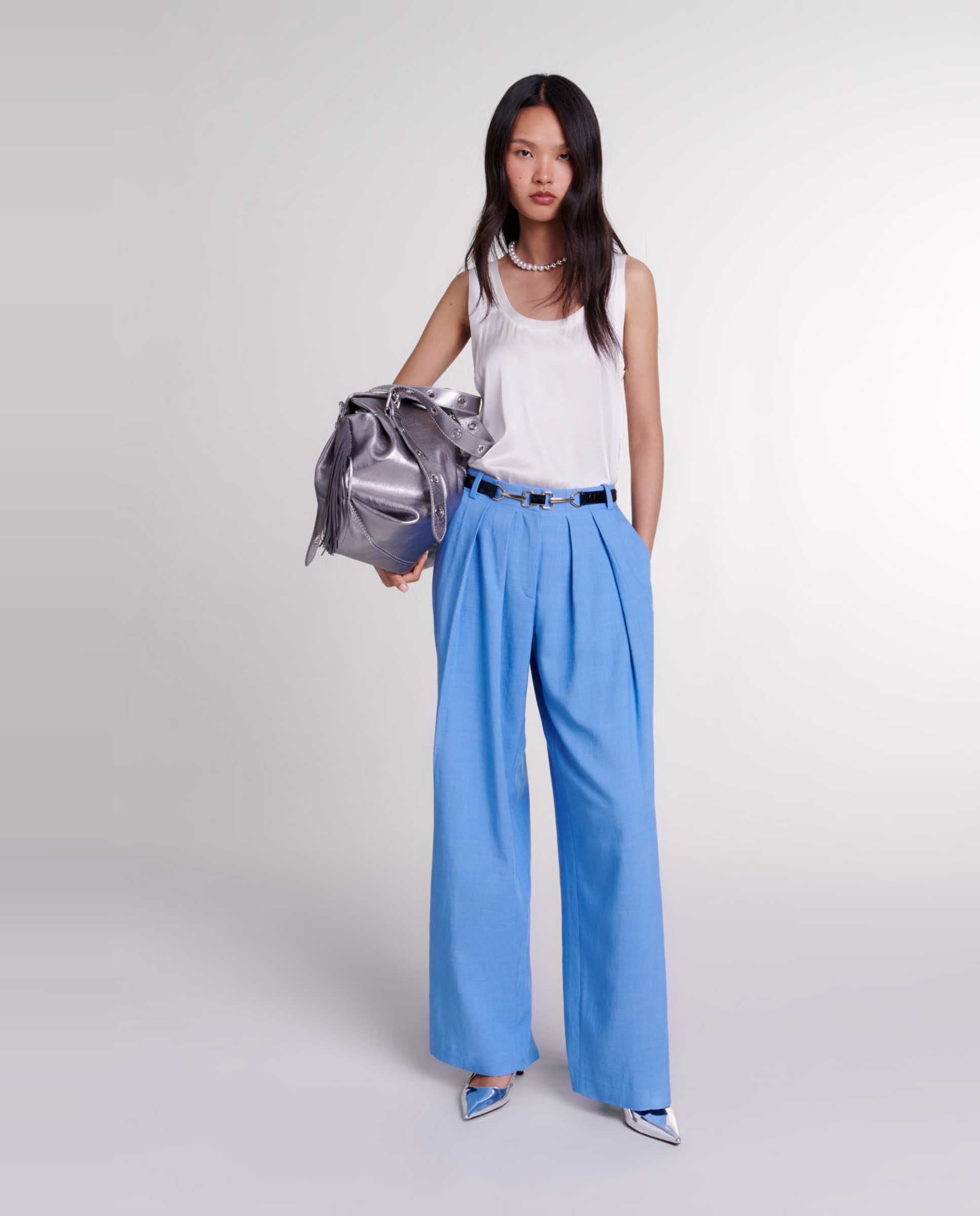 Pantalón ancho de mujer de traje con pinzas