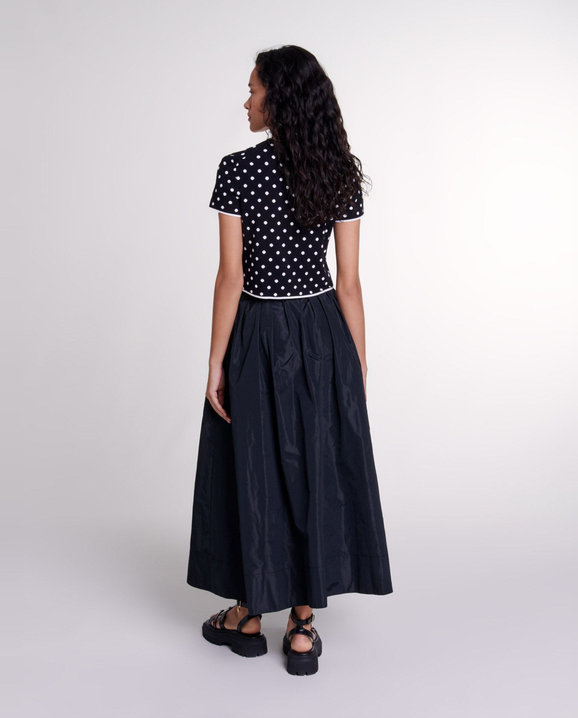 Falda larga con doble cintura en contraste - Maje - Negro Negro-4