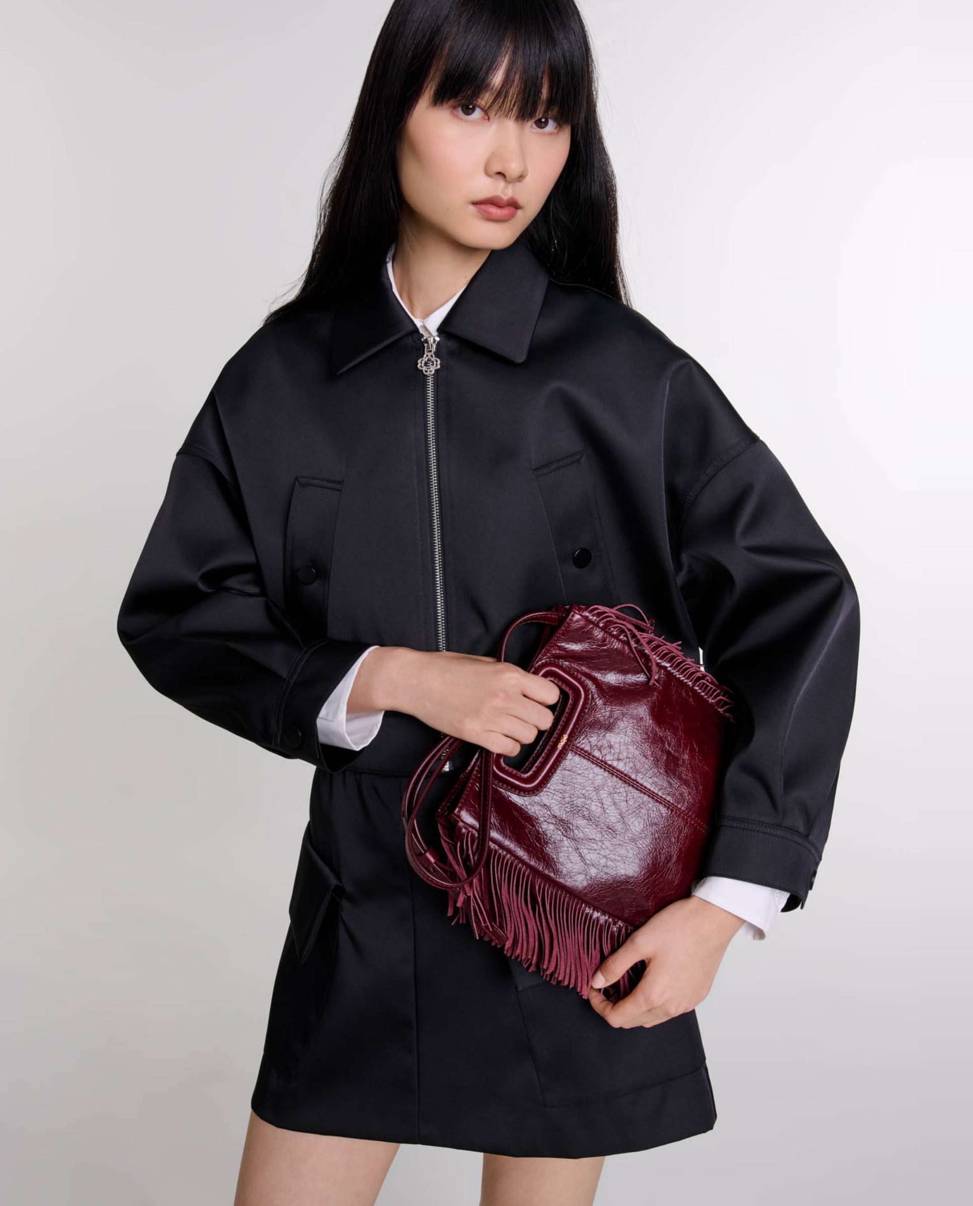 Bolso de mano M de cuero agrietado - Maje - Burdeos Burdeos-5