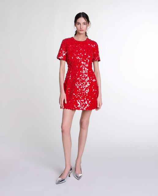 Vestido corto con flores de lentejuelas