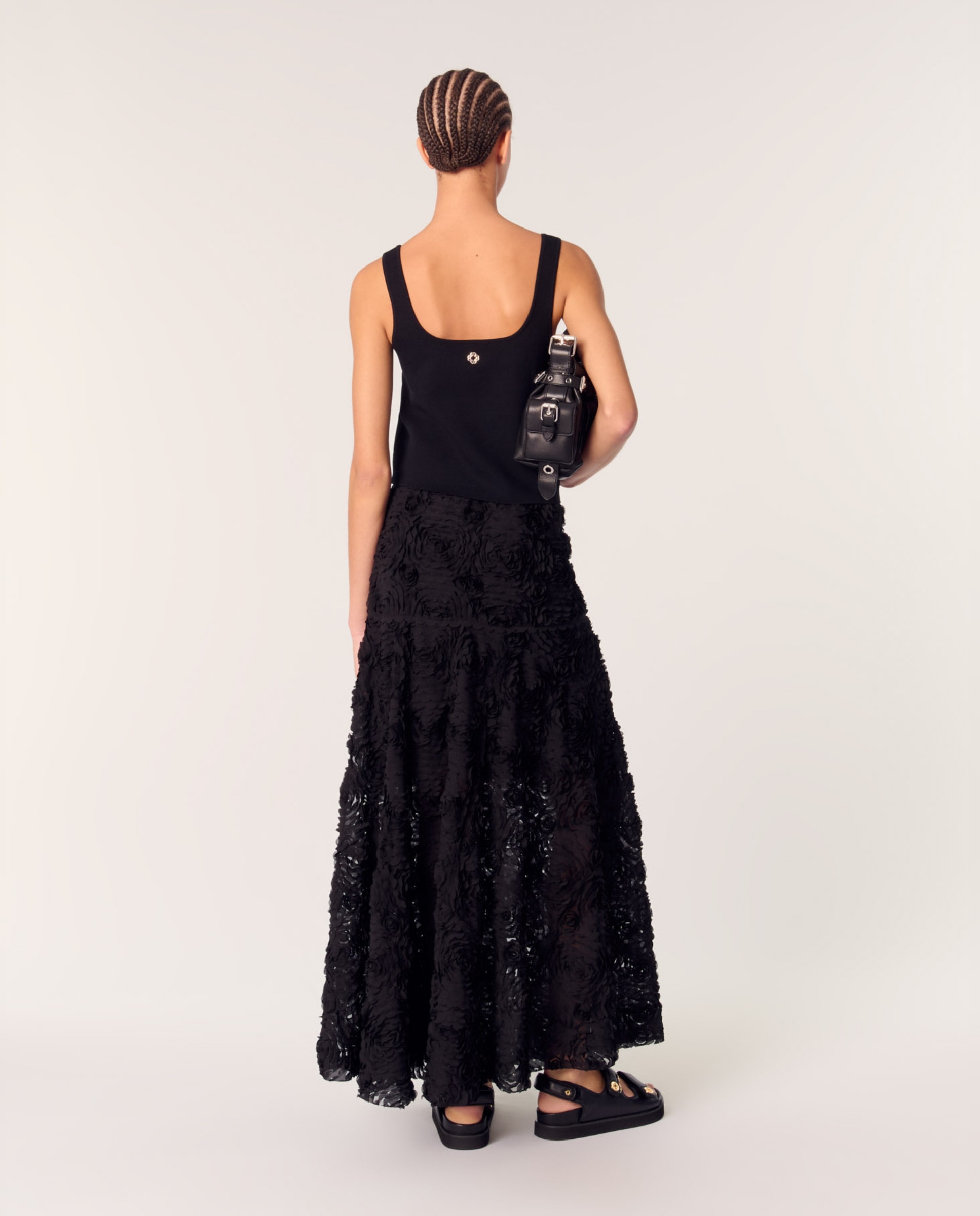 Falda larga bordada - Maje - Negro Negro-3