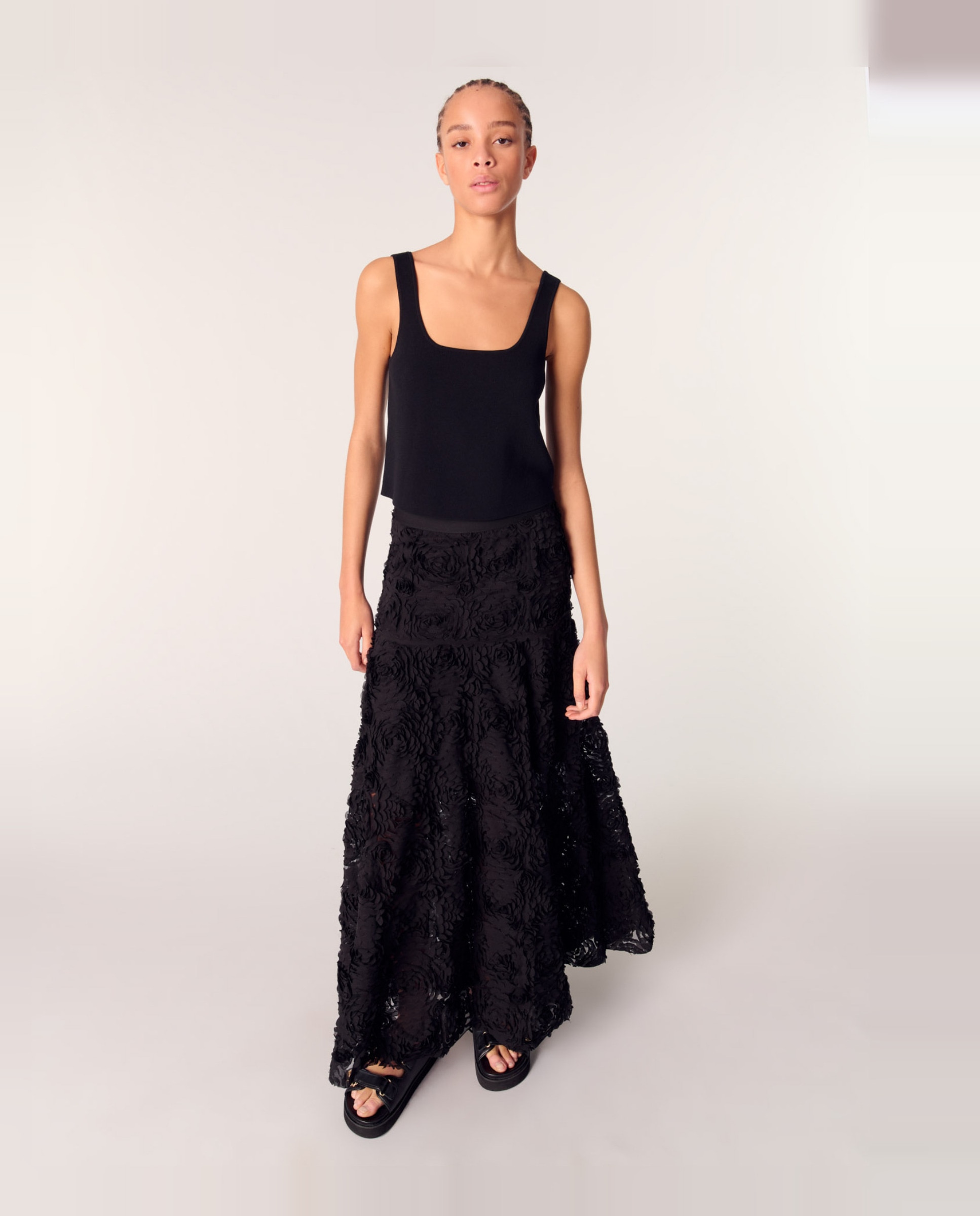 Falda larga bordada - Maje - Negro Negro-4