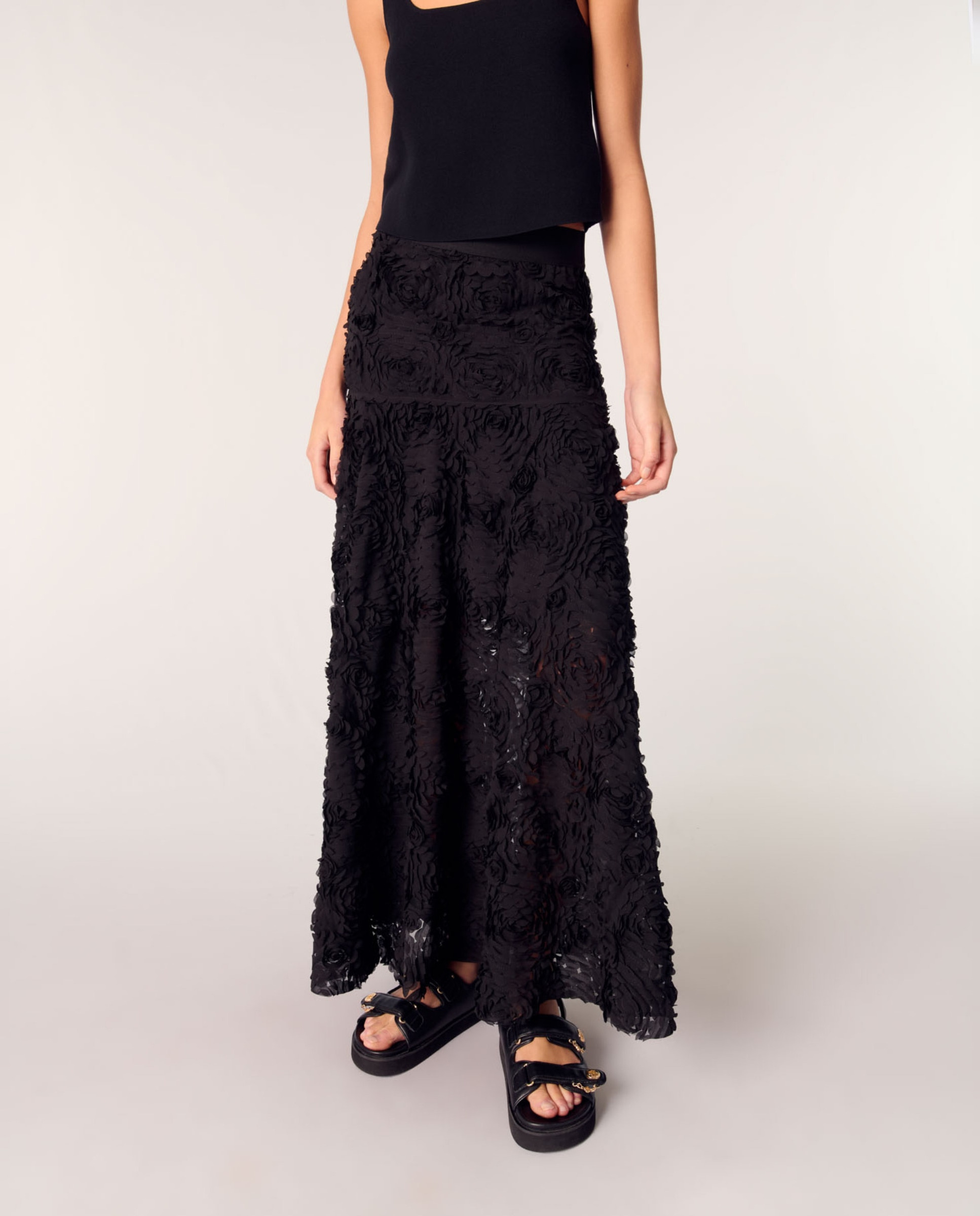 Falda larga bordada - Maje - Negro Negro-5