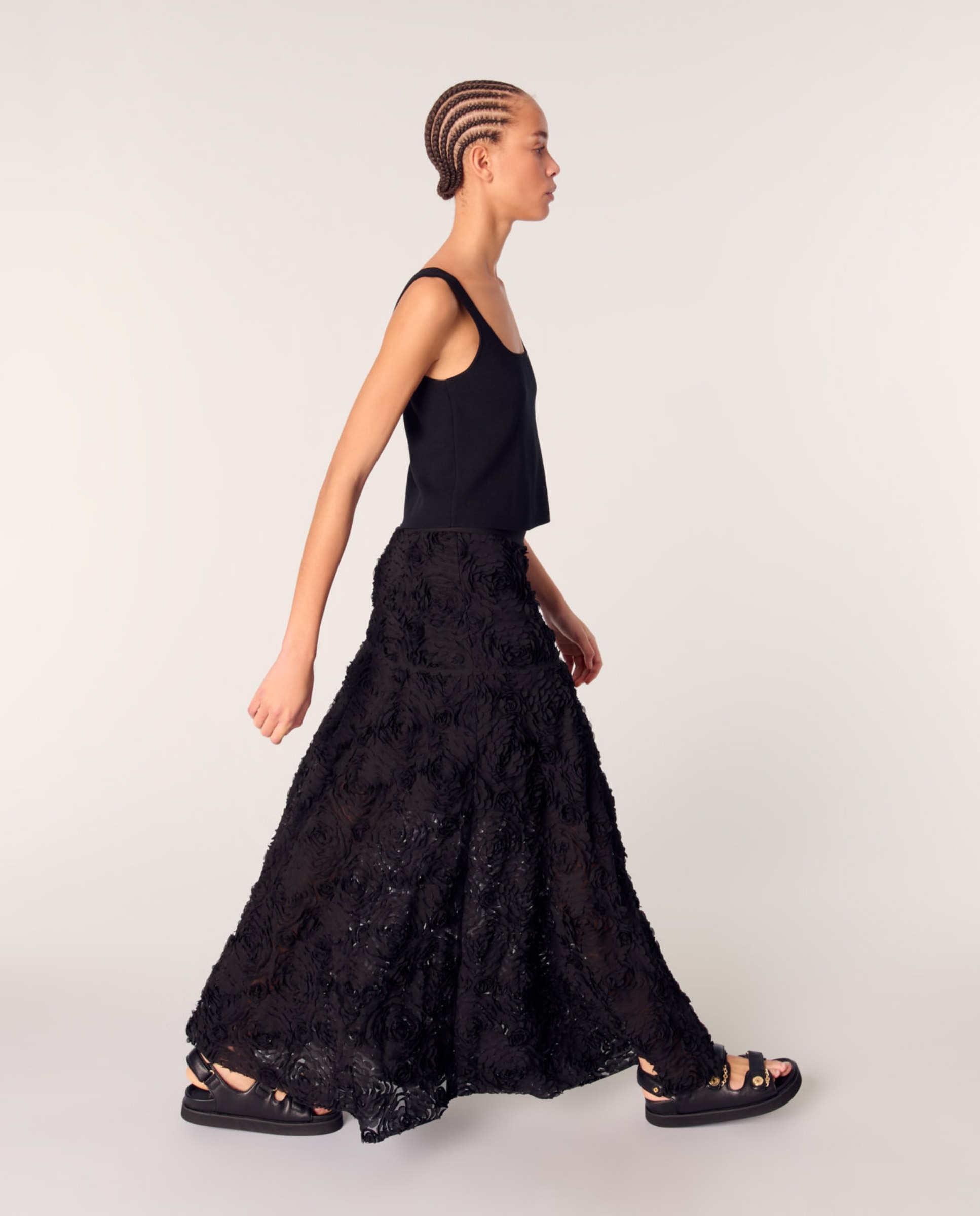 Falda larga bordada - Maje - Negro Negro-6