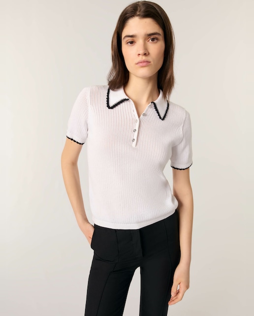 Imagen 0 de Polo de mujer de punto canalé y ganchillo
