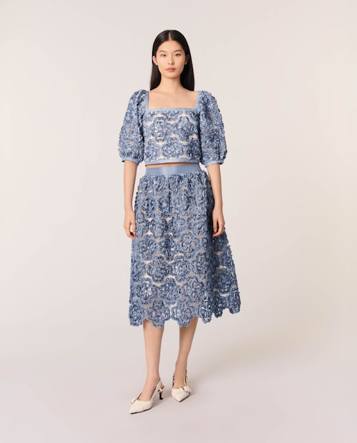 Imagen 0 de Falda midi de organza con motivo floral