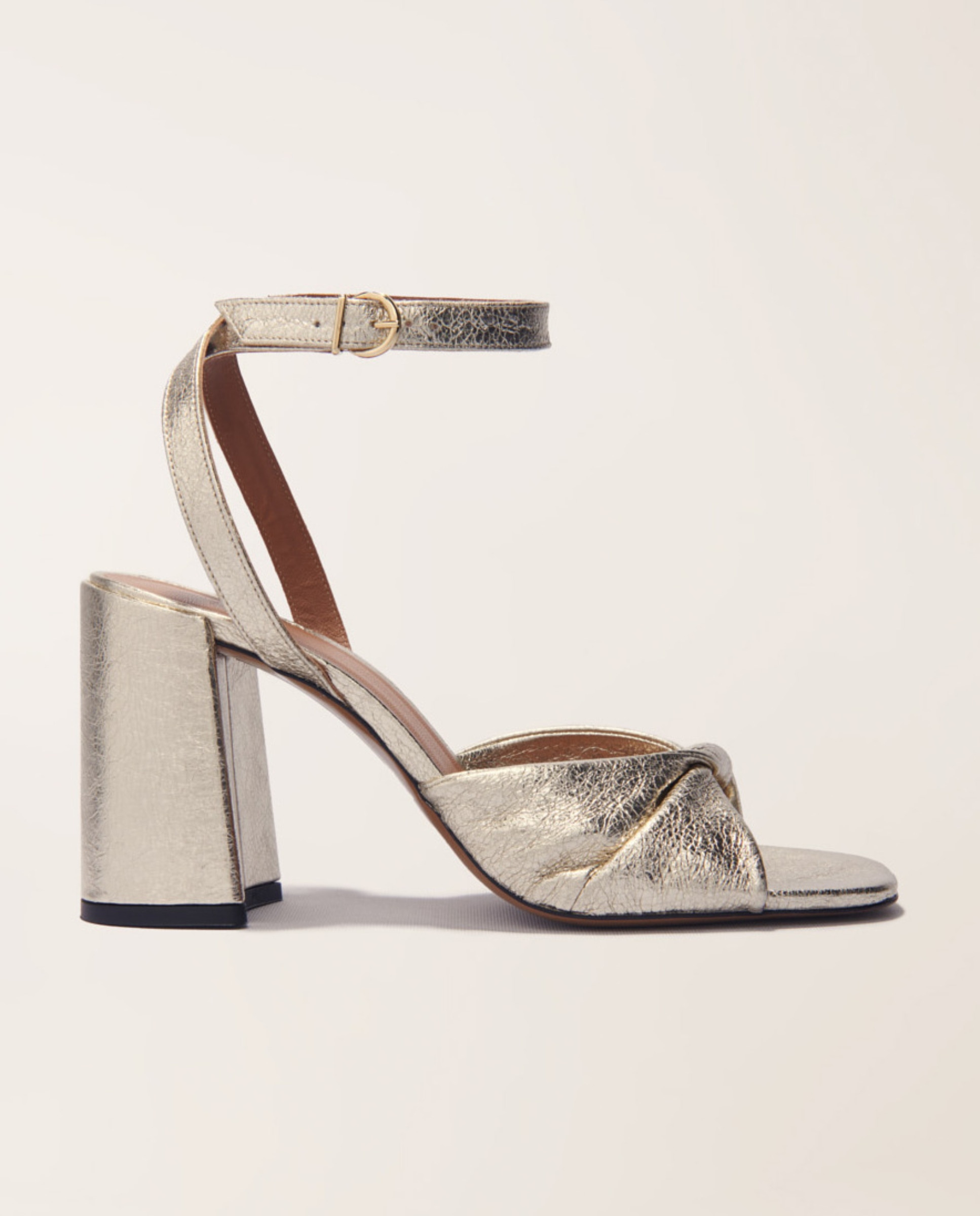 Sandalias de mujer de cuero metalizado con tacón - Maje - Dorado Dorado-1