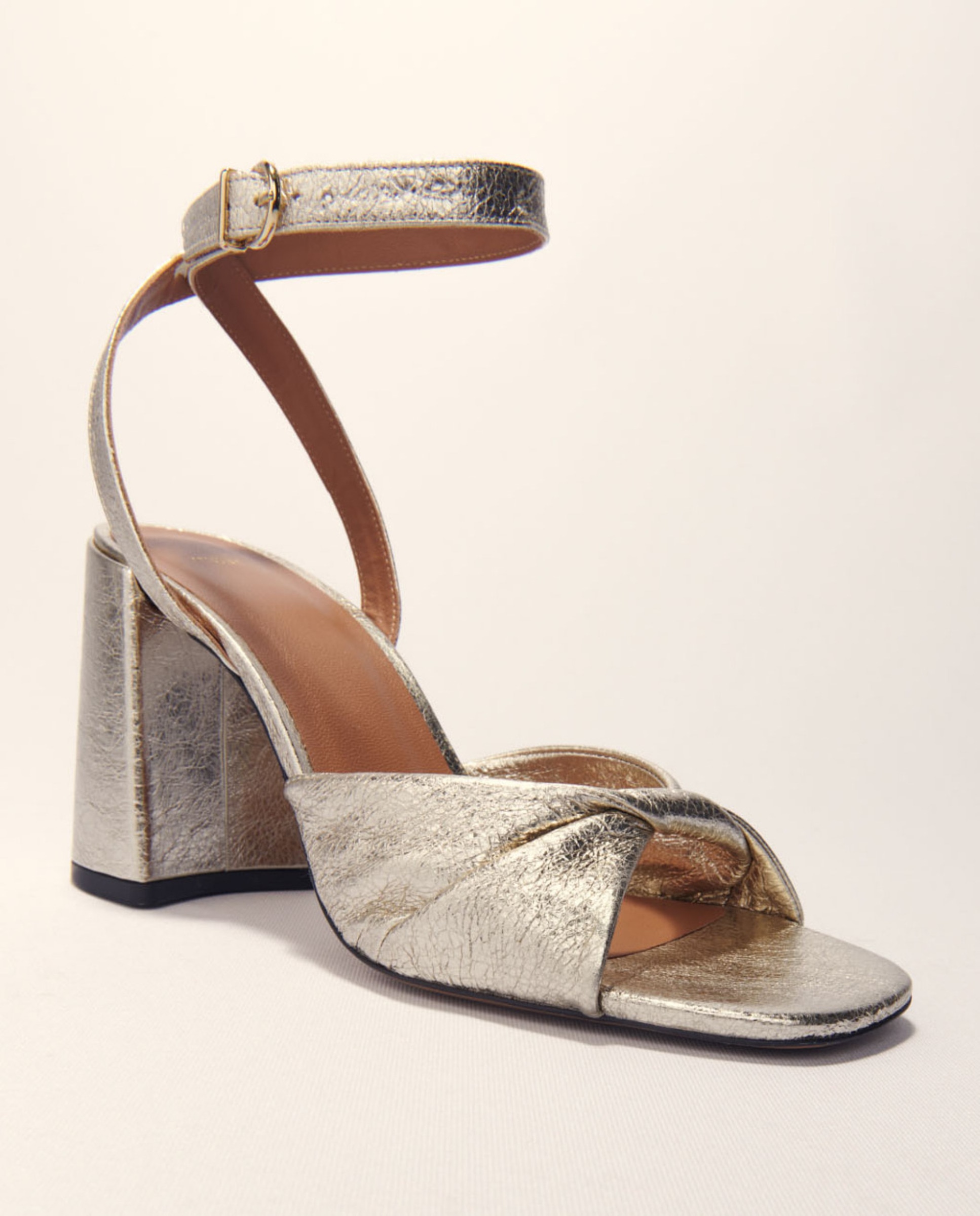 Sandalias de mujer de cuero metalizado con tacón - Maje - Dorado Dorado-4