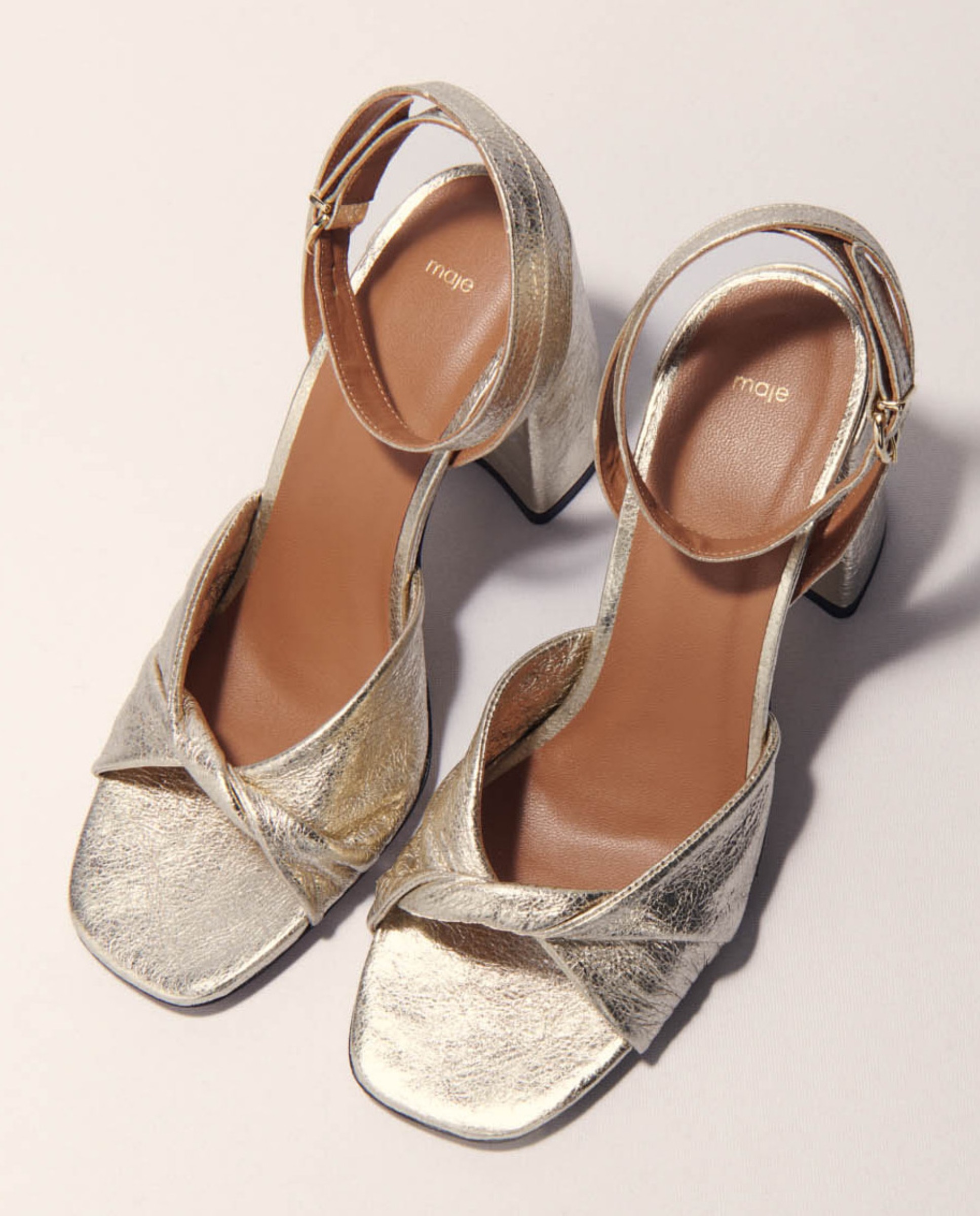 Sandalias de mujer de cuero metalizado con tacón - Maje - Dorado Dorado-5