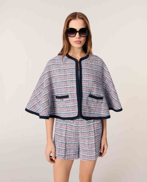 Imagen 0 de Capa de mujer de tweed con pasamanos contrastados