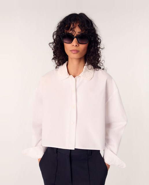Imagen 0 de Camisa de mujer corta con cuello bordado