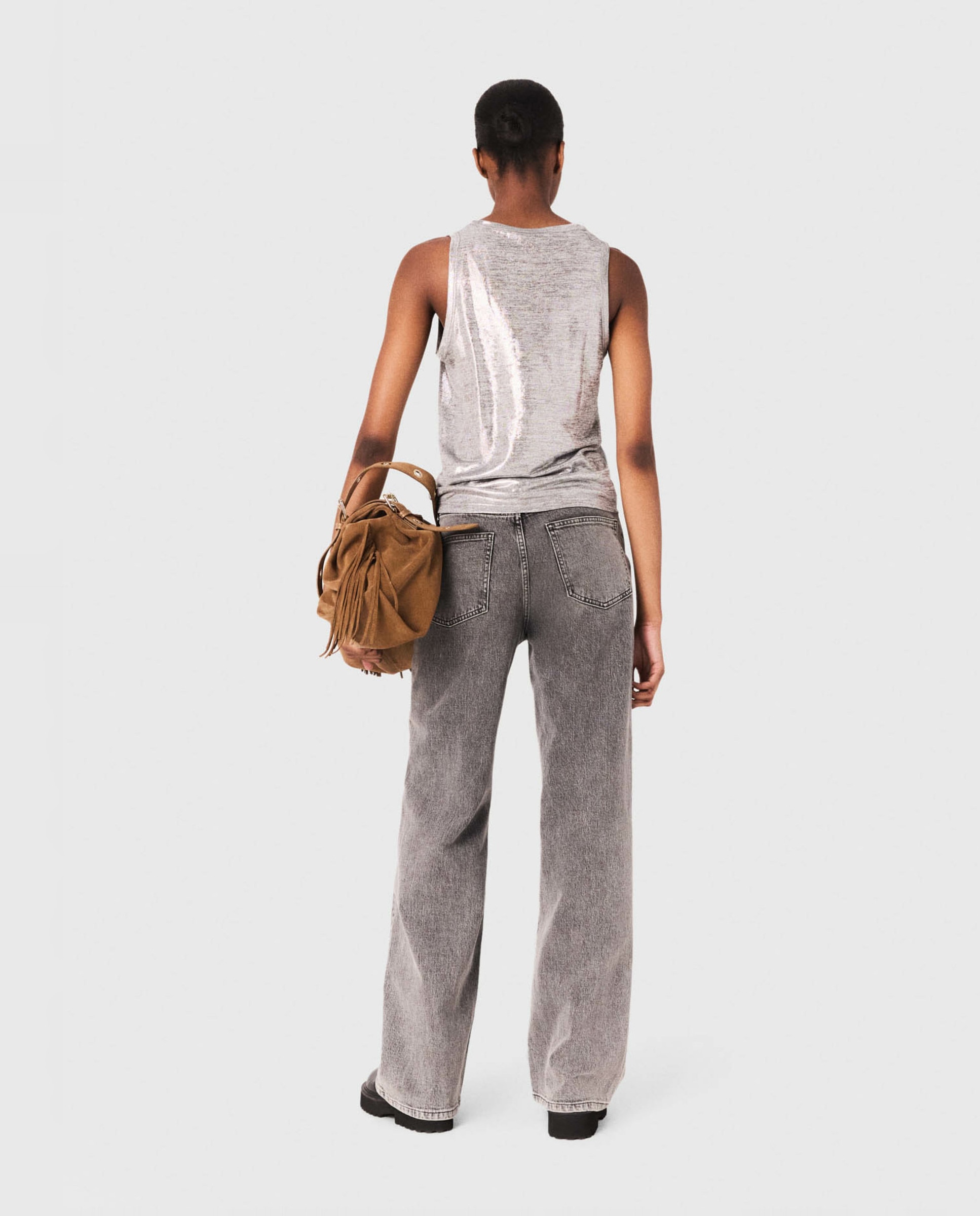 Camiseta de mujer de tirantes metalizada - Maje - Plata Plata-2