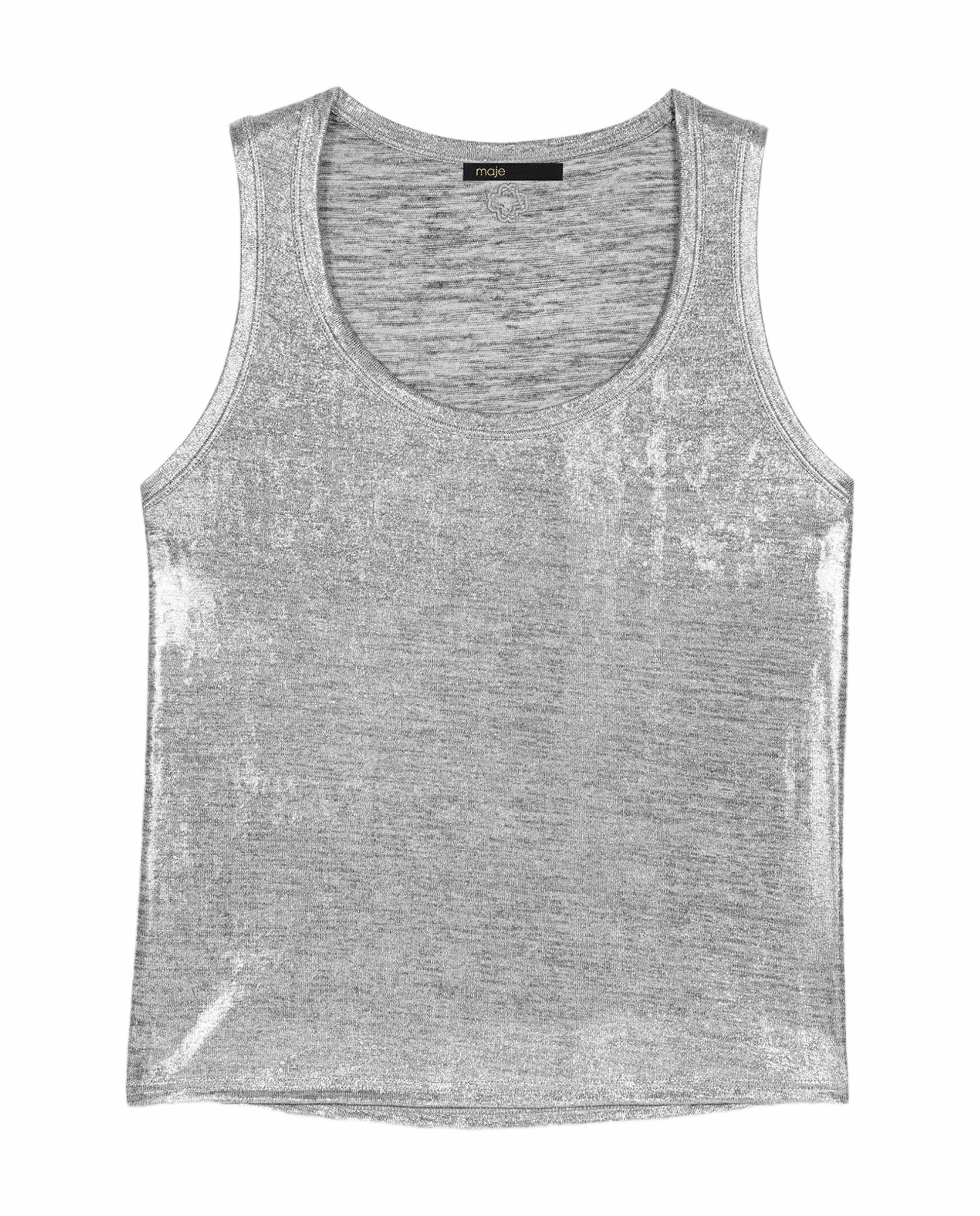 Camiseta de mujer de tirantes metalizada - Maje - Plata Plata-7