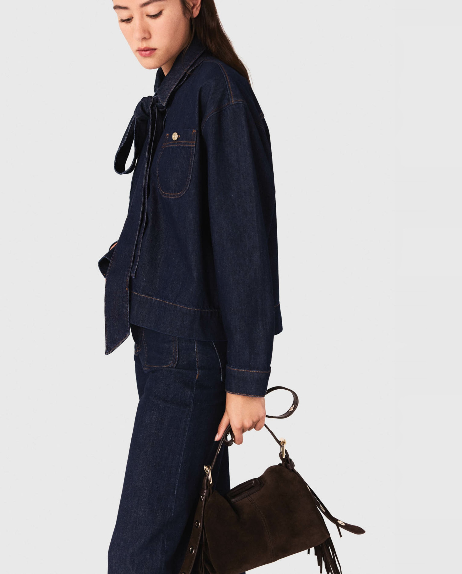Camisa de mujer vaquera con lavallière - Maje - Azul oscuro Azul oscuro-3