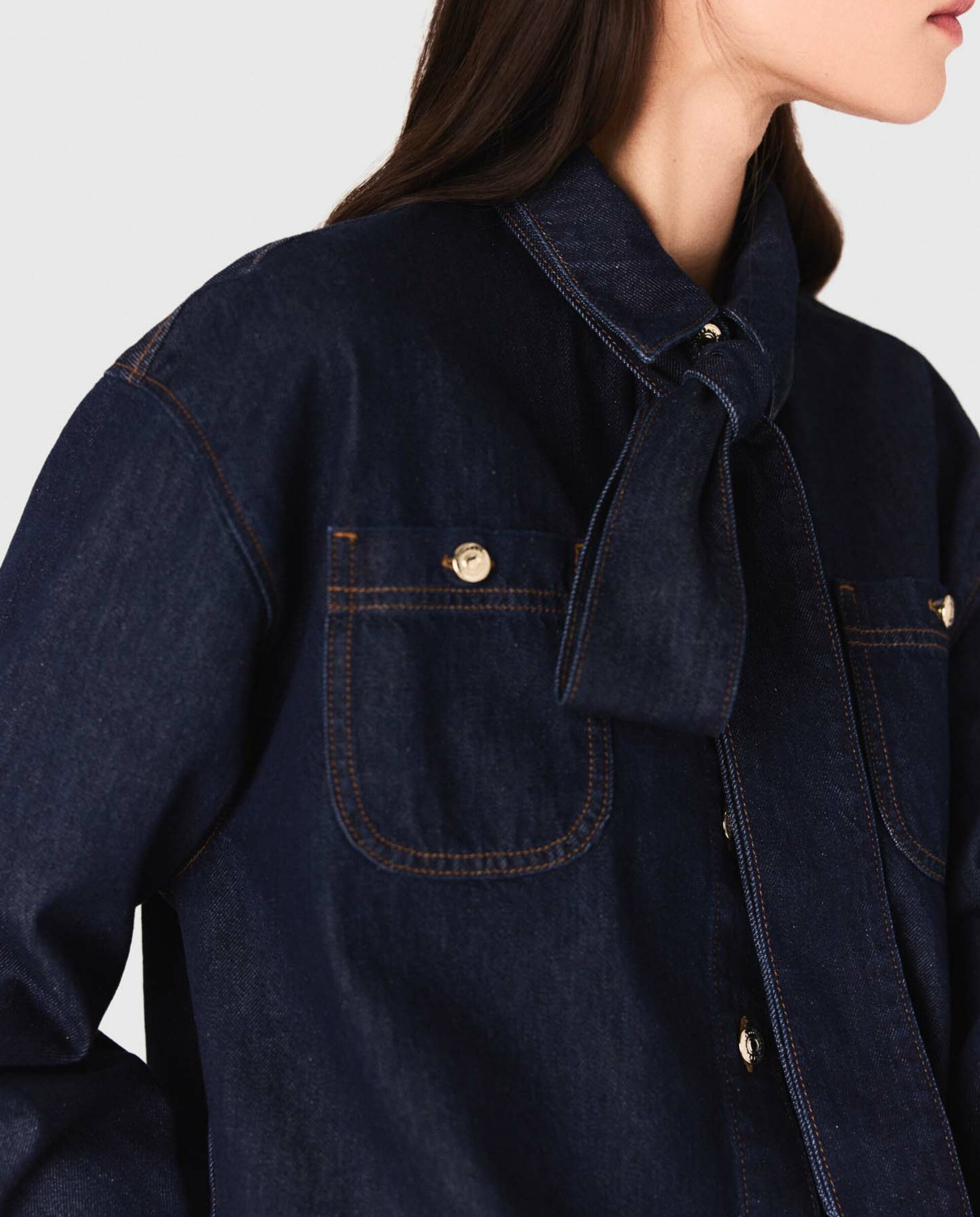 Camisa de mujer vaquera con lavallière - Maje - Azul oscuro Azul oscuro-8
