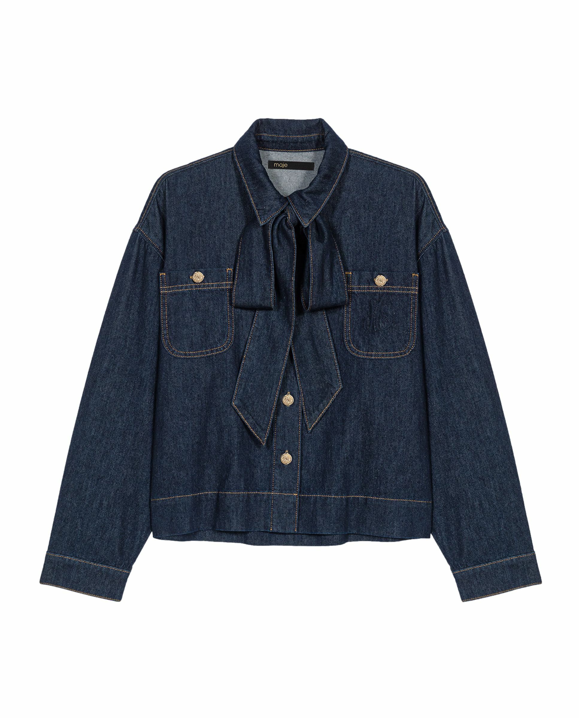 Camisa de mujer vaquera con lavallière - Maje - Azul oscuro Azul oscuro-9