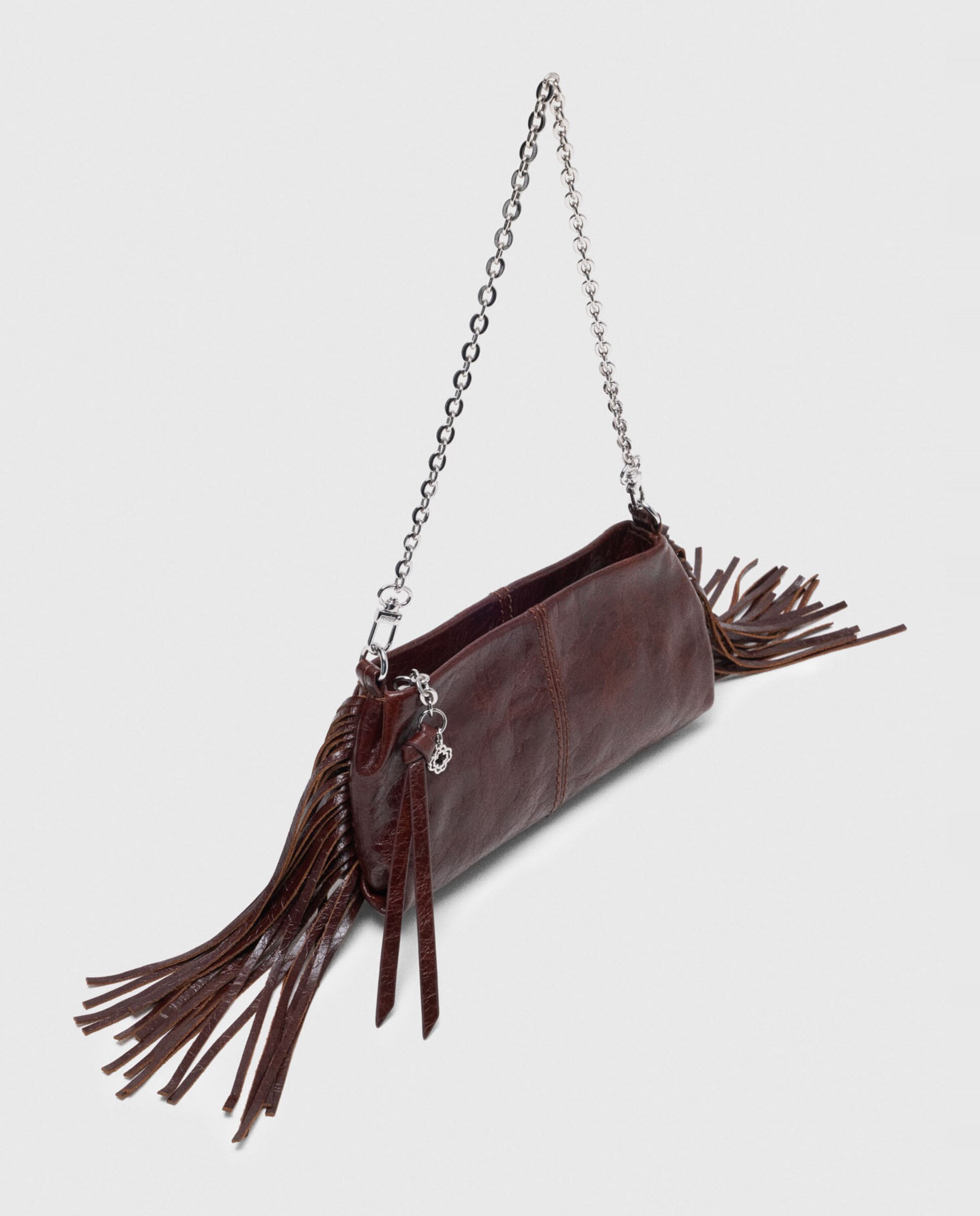 Bolso de hombro mini de piel barnizada con cierre cremallera multiposición y flecos - Maje - Marrón oscuro Marrón oscuro-3