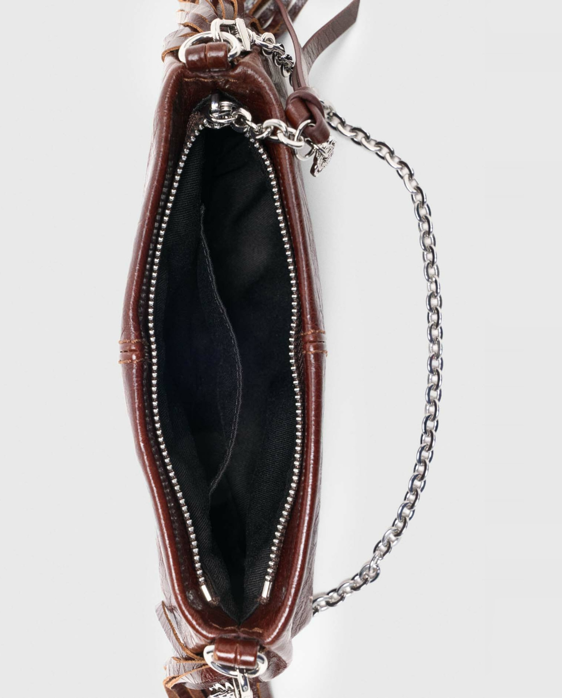 Bolso de hombro mini de piel barnizada con cierre cremallera multiposición y flecos - Maje - Marrón oscuro Marrón oscuro-5