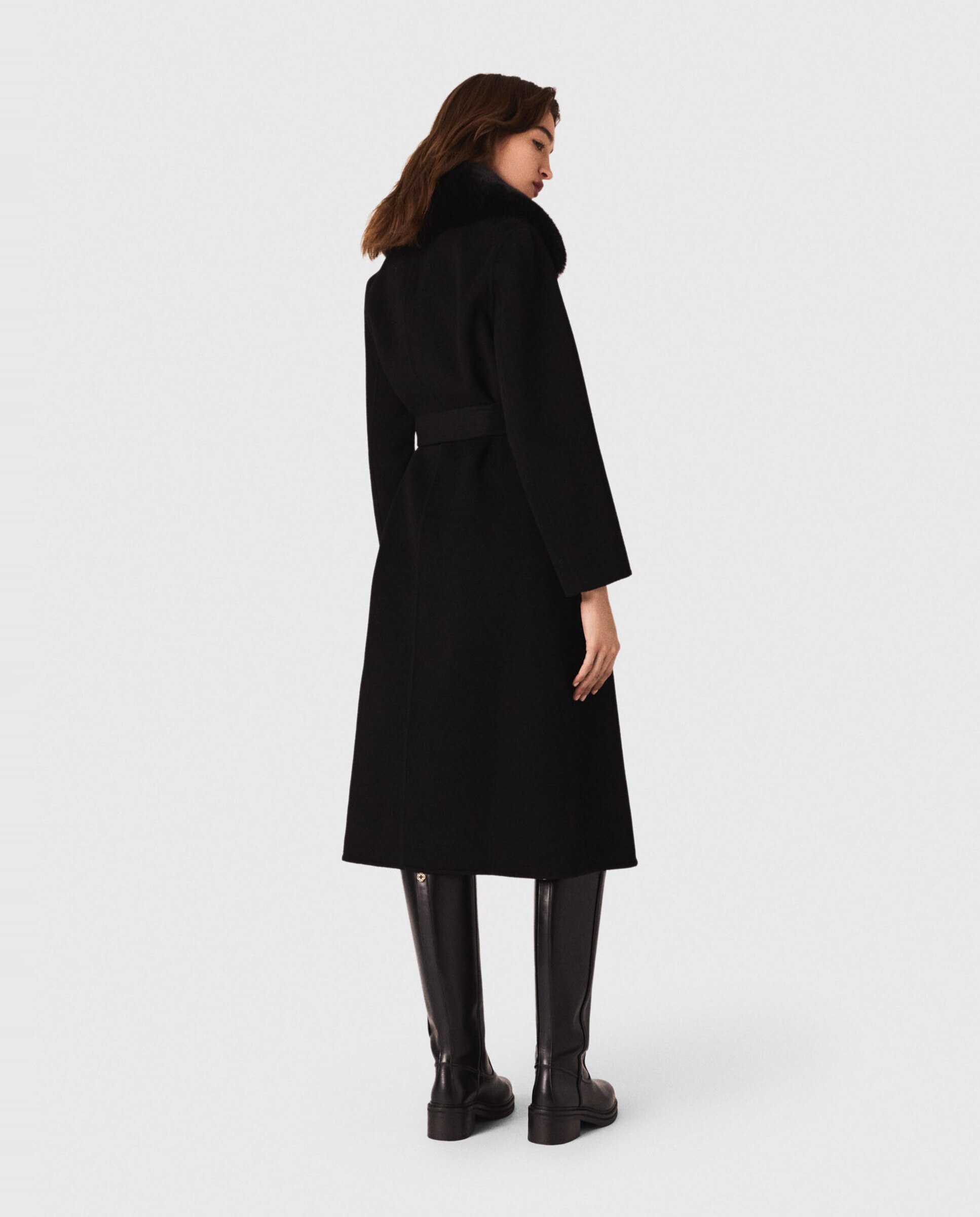 Abrigo de mujer doble faz con cuello desmontable - Maje - Negro Negro-2