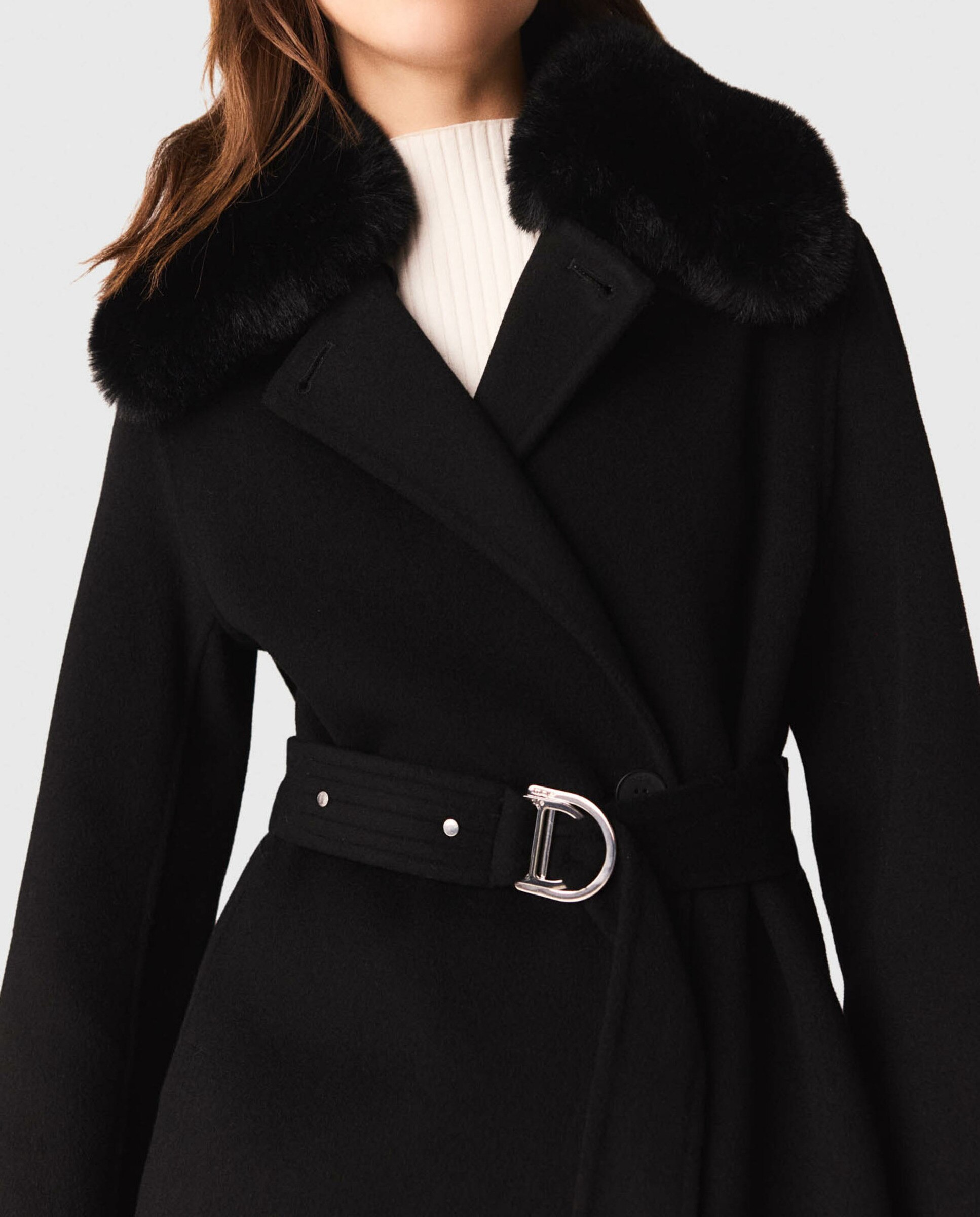 Abrigo de mujer doble faz con cuello desmontable - Maje - Negro Negro-4
