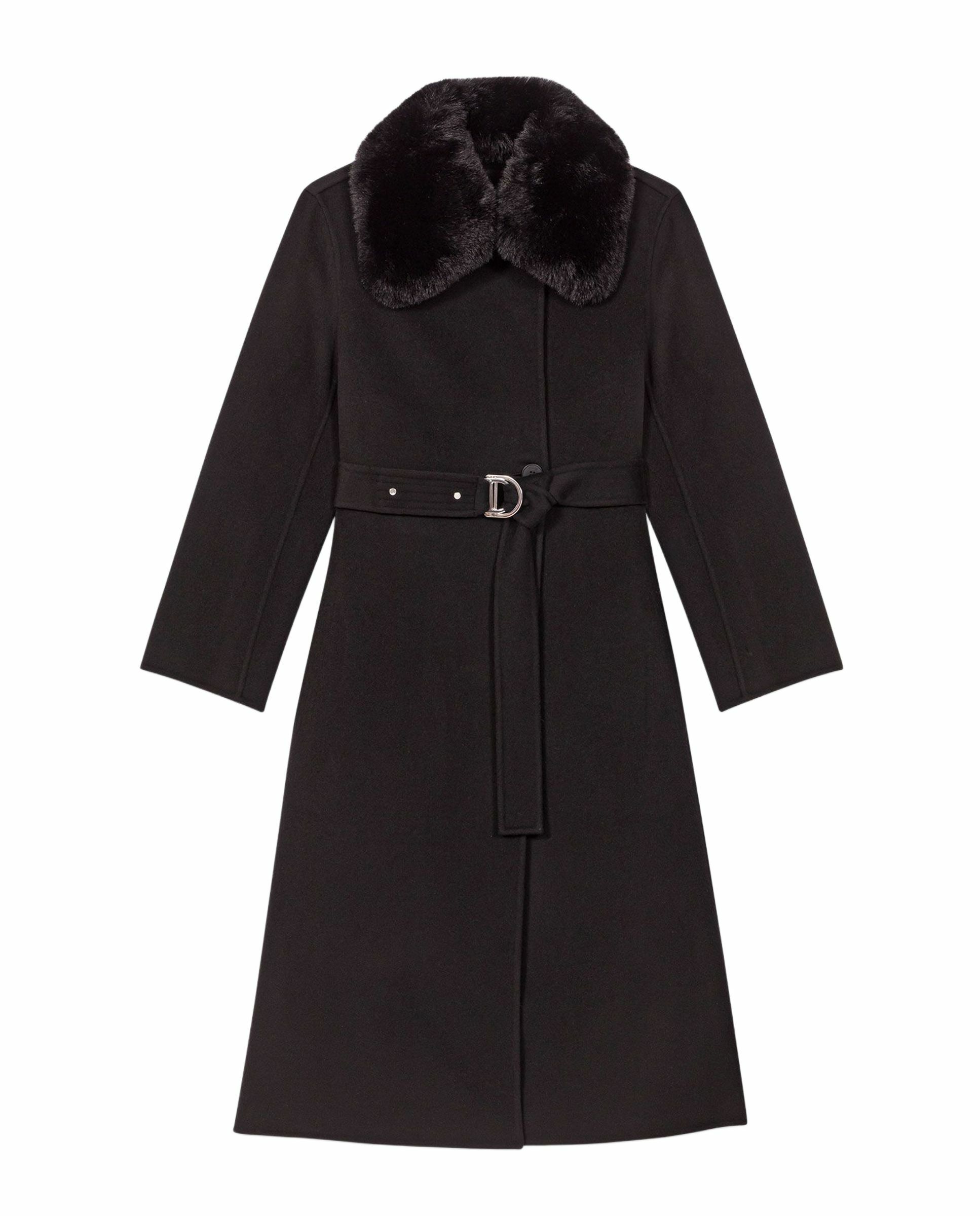 Abrigo de mujer doble faz con cuello desmontable - Maje - Negro Negro-8