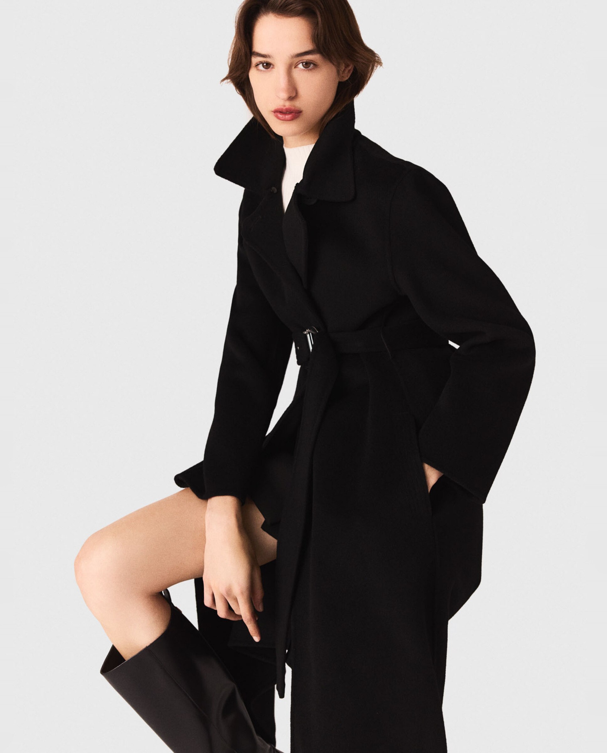 Abrigo de mujer doble faz con cuello desmontable - Maje - Negro Negro-6