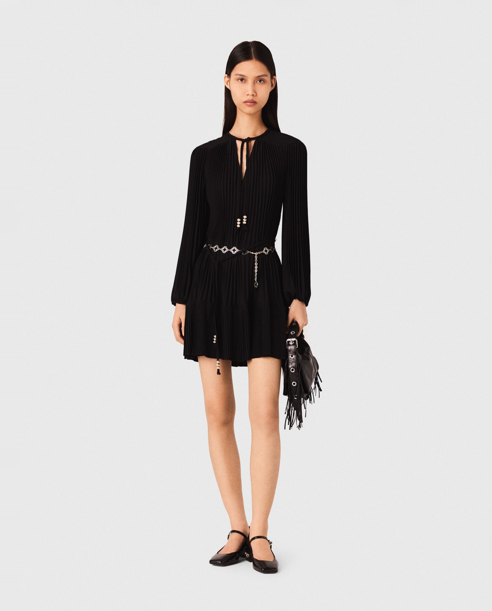 Vestido corto plisado - Maje - Negro Negro-1