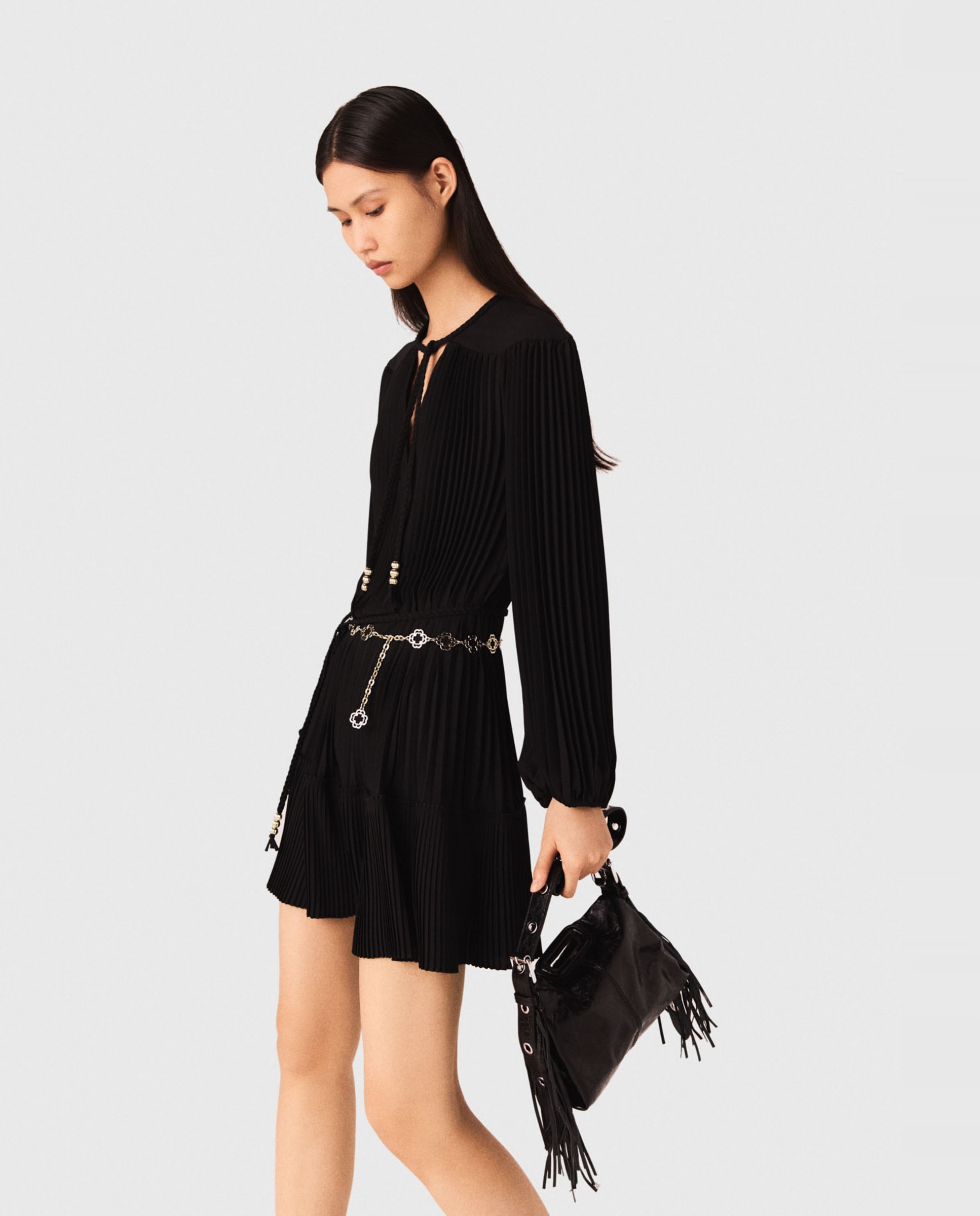 Vestido corto plisado - Maje - Negro Negro-2
