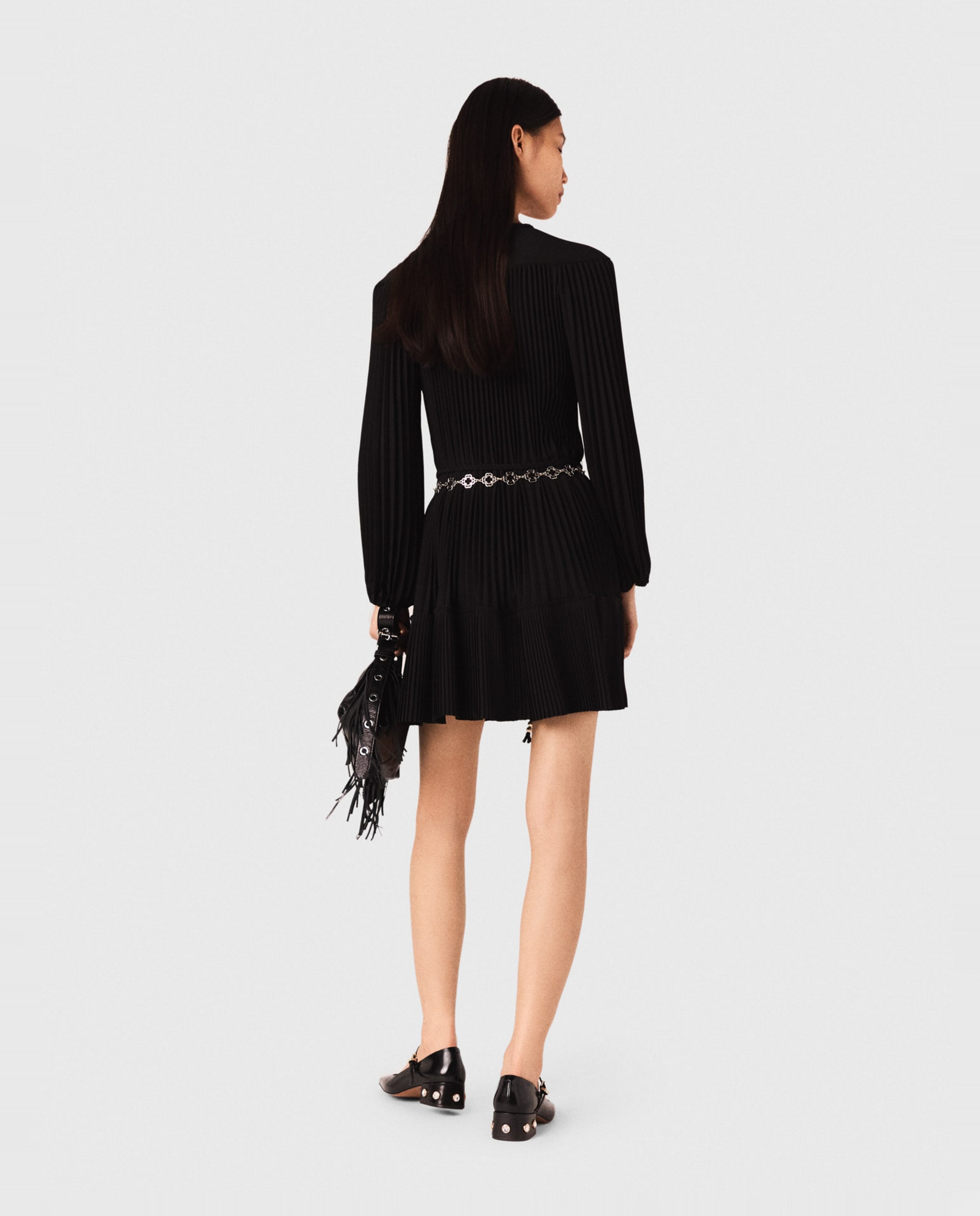 Vestido corto plisado - Maje - Negro Negro-3