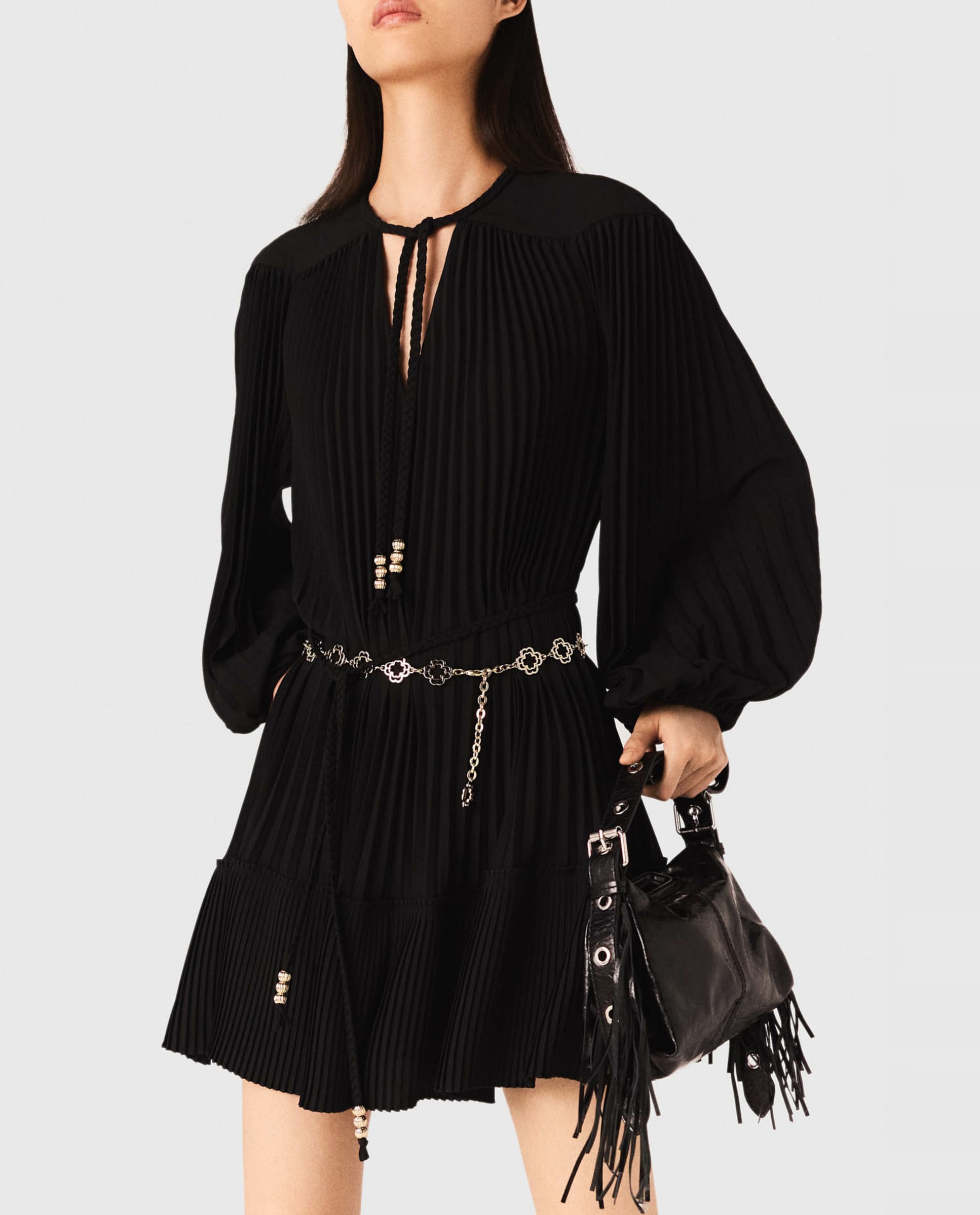 Vestido corto plisado - Maje - Negro Negro-4