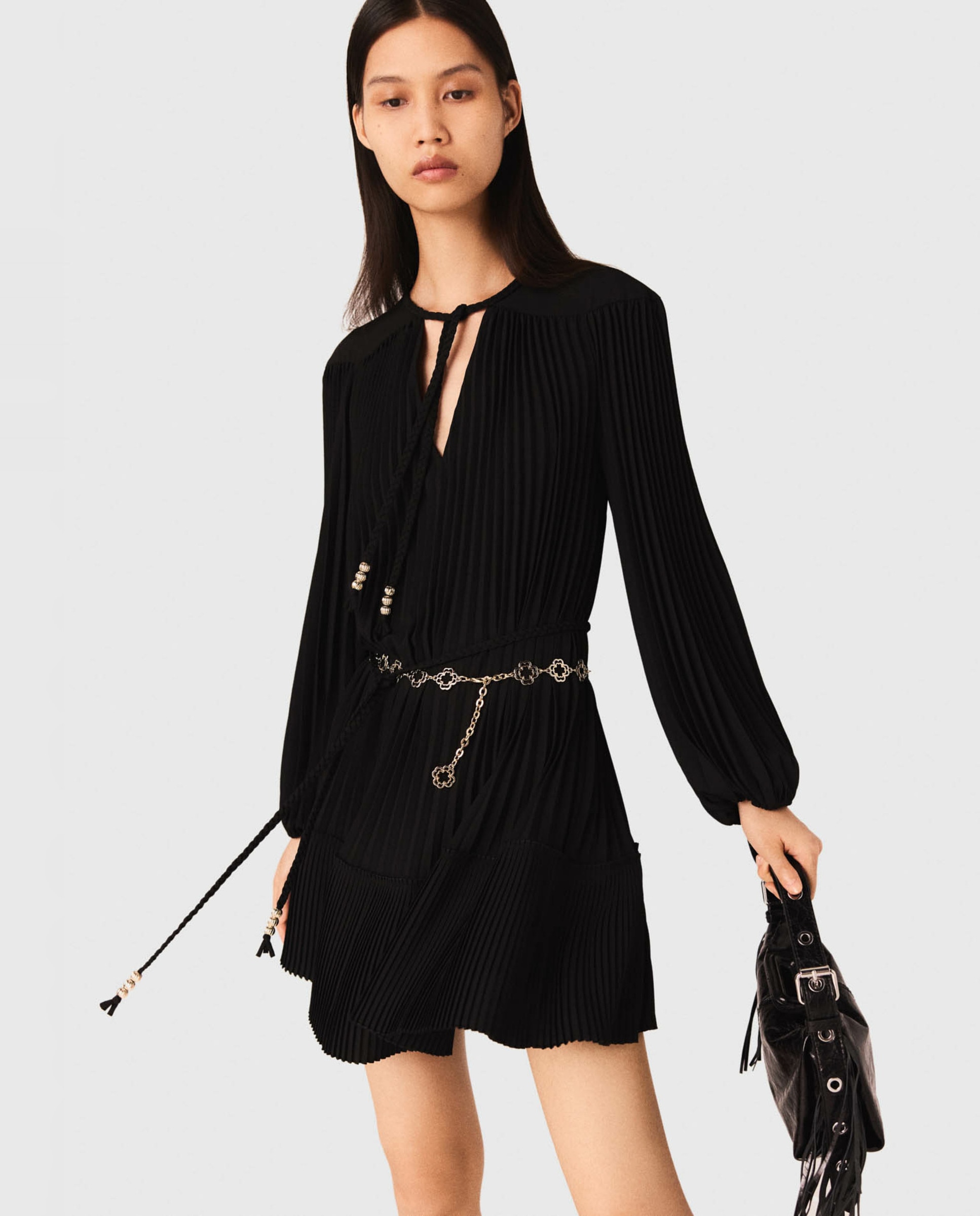Vestido corto plisado - Maje - Negro Negro-6