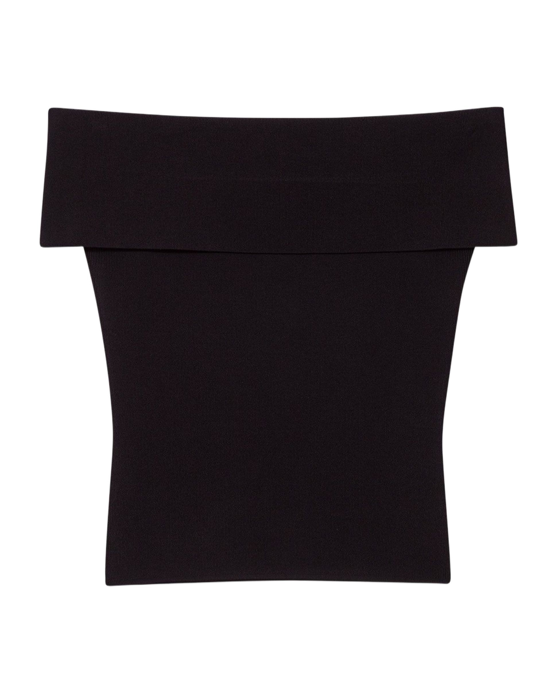 Top de mujer de punto canalé y cuello Bardot - Maje - Negro Negro-10